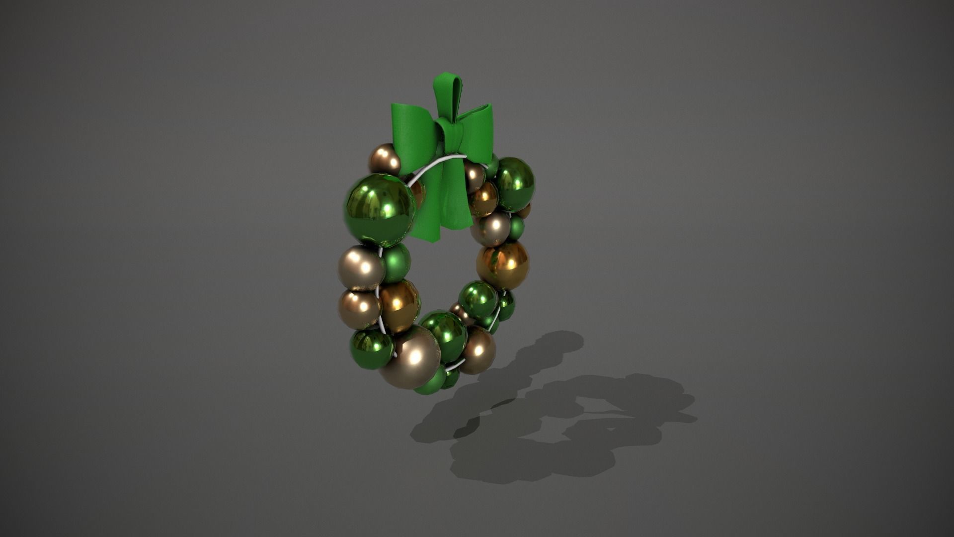 Green and Gold Christmas Bauble Wreath Low-poly 3D model_7