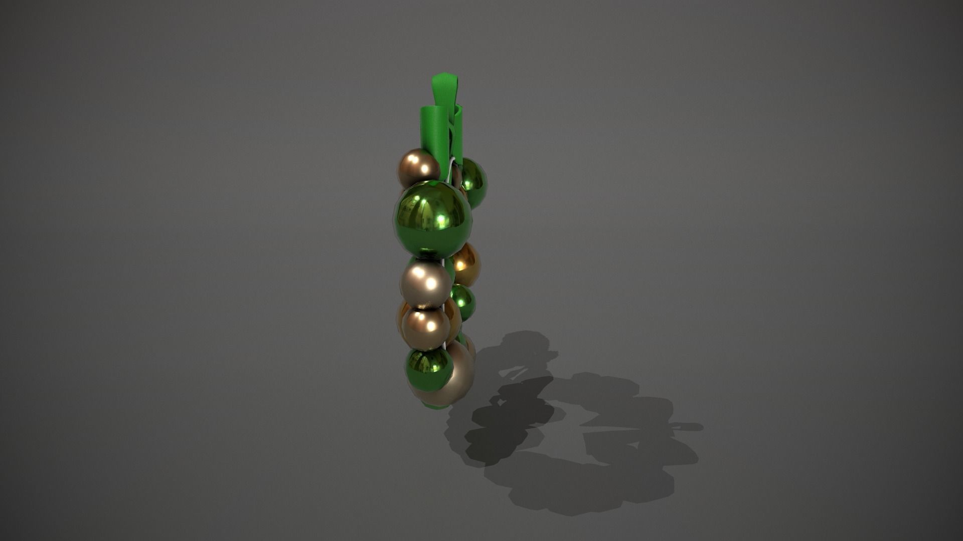 Green and Gold Christmas Bauble Wreath Low-poly 3D model_8