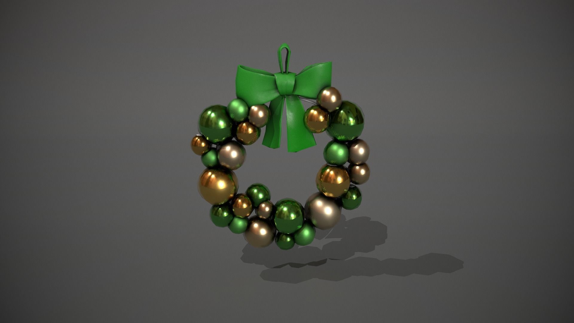 Green and Gold Christmas Bauble Wreath Low-poly 3D model_11