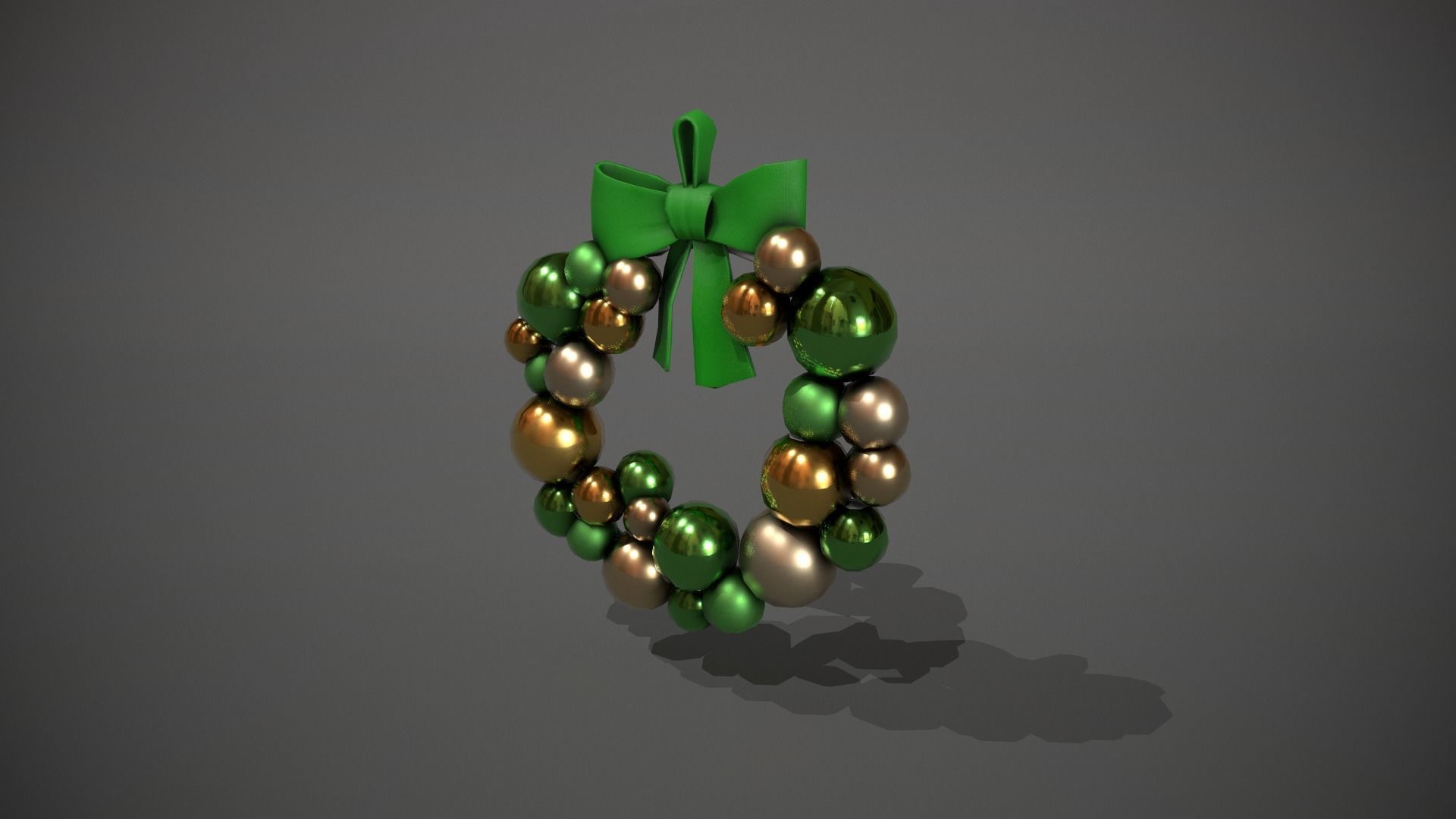 Green and Gold Christmas Bauble Wreath Low-poly 3D model_10