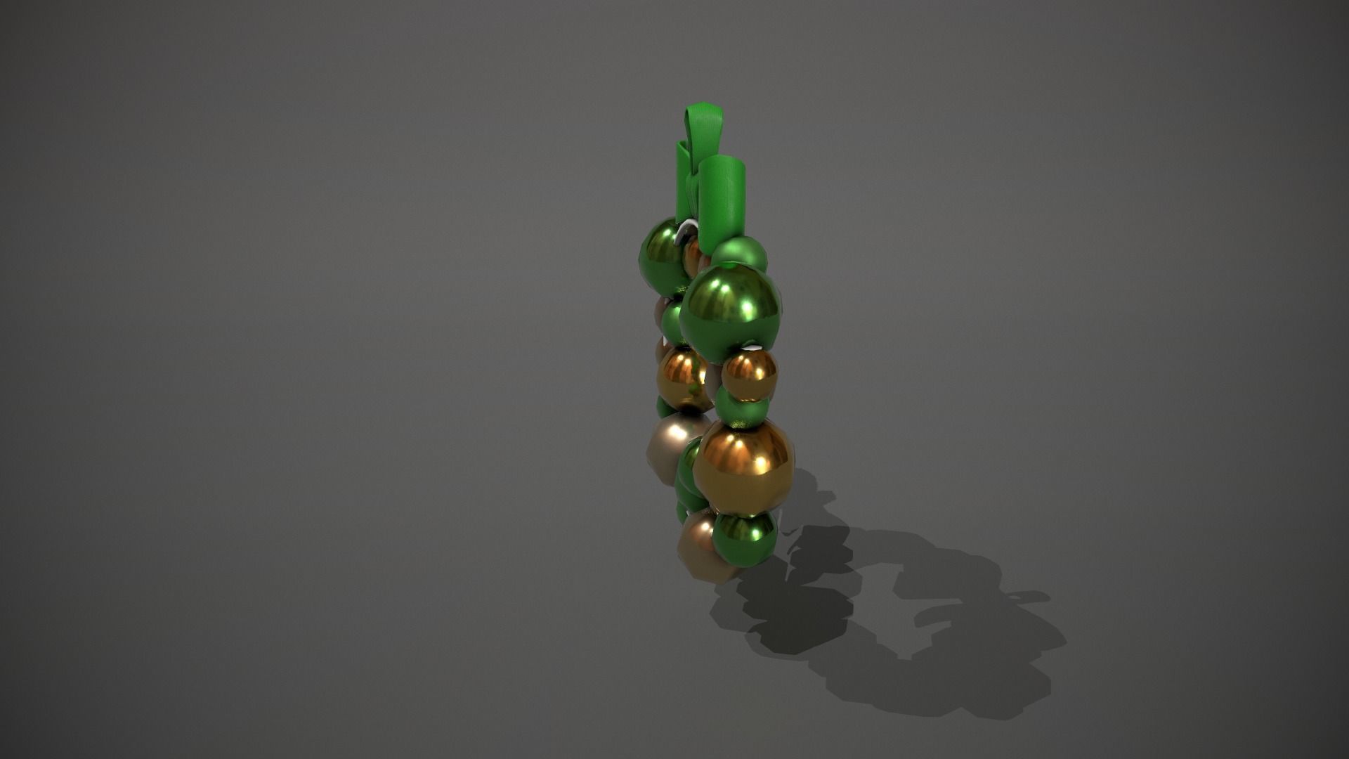 Green and Gold Christmas Bauble Wreath Low-poly 3D model_3