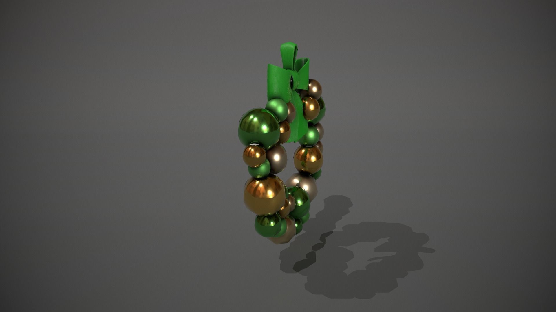 Green and Gold Christmas Bauble Wreath Low-poly 3D model_2