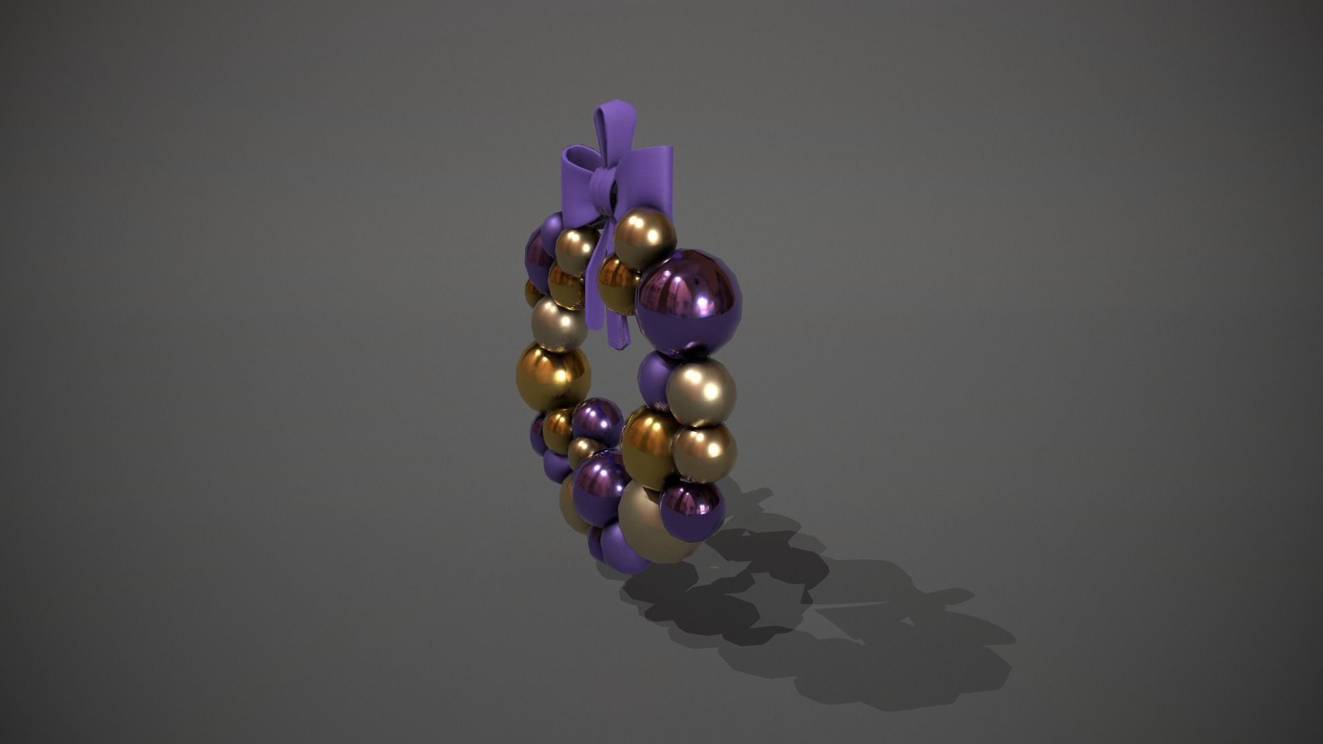 Purple and Gold Christmas Bauble Wreath Low-poly 3D model_9