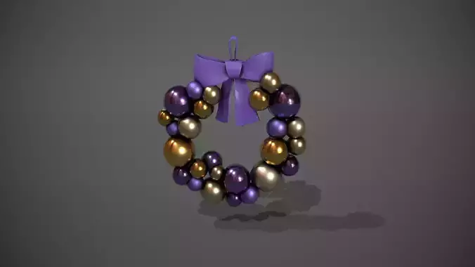 Purple and Gold Christmas Bauble Wreath Low-poly 3D model