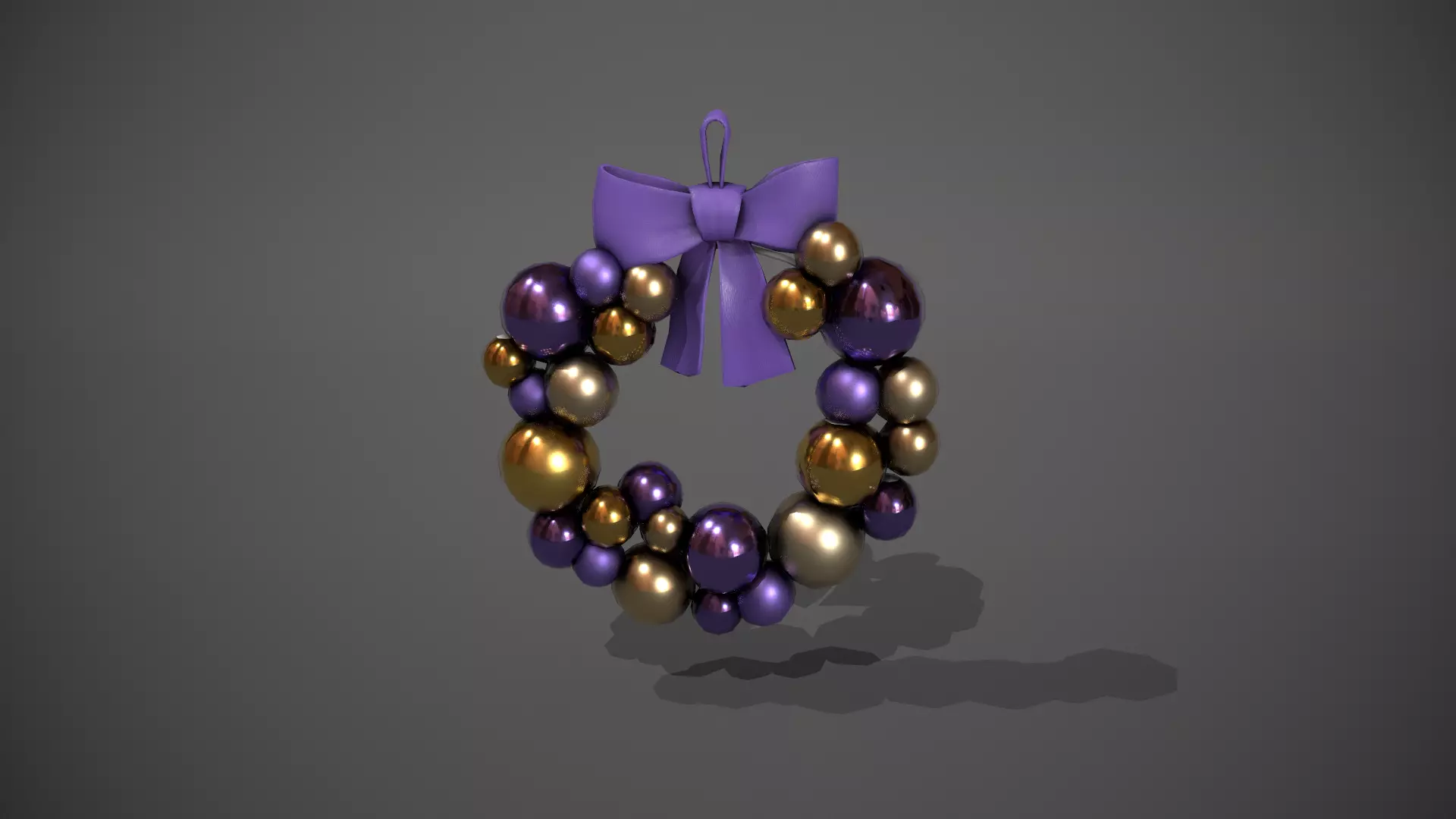 Purple and Gold Christmas Bauble Wreath Low-poly 3D model_0