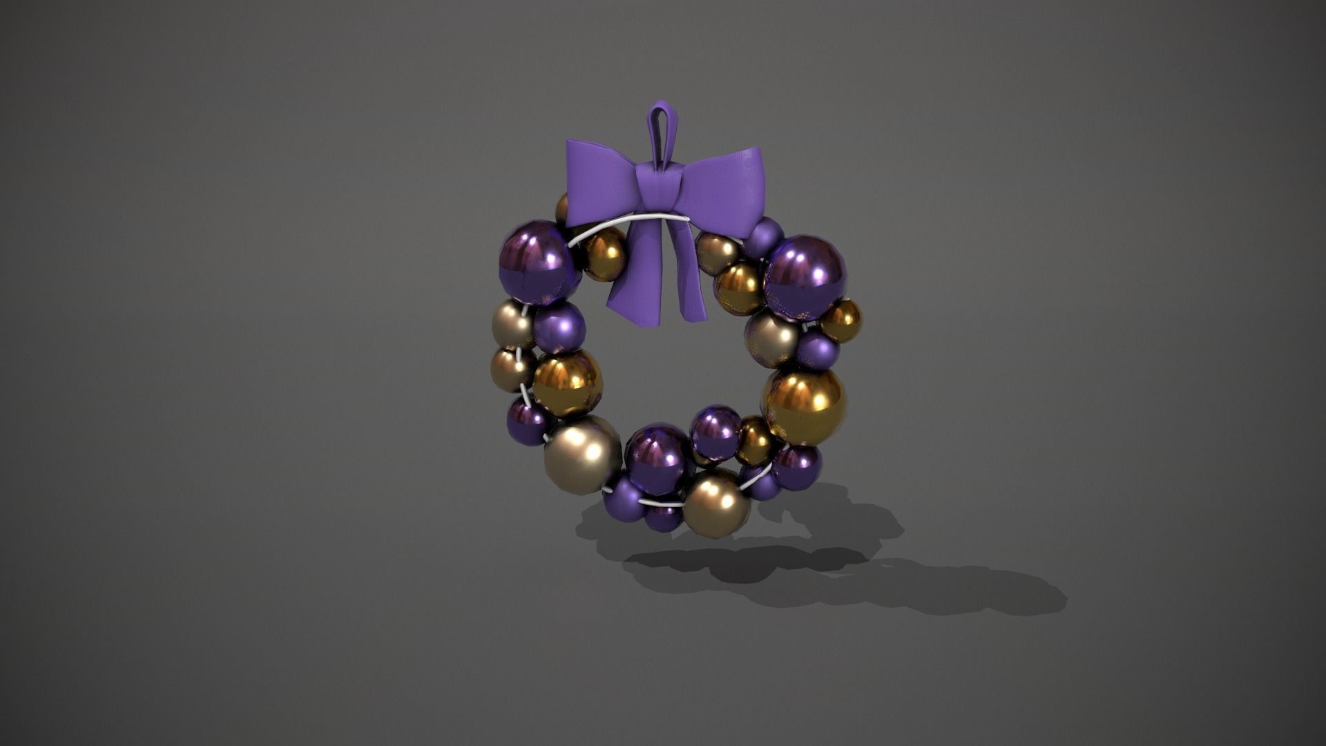 Purple and Gold Christmas Bauble Wreath Low-poly 3D model_5