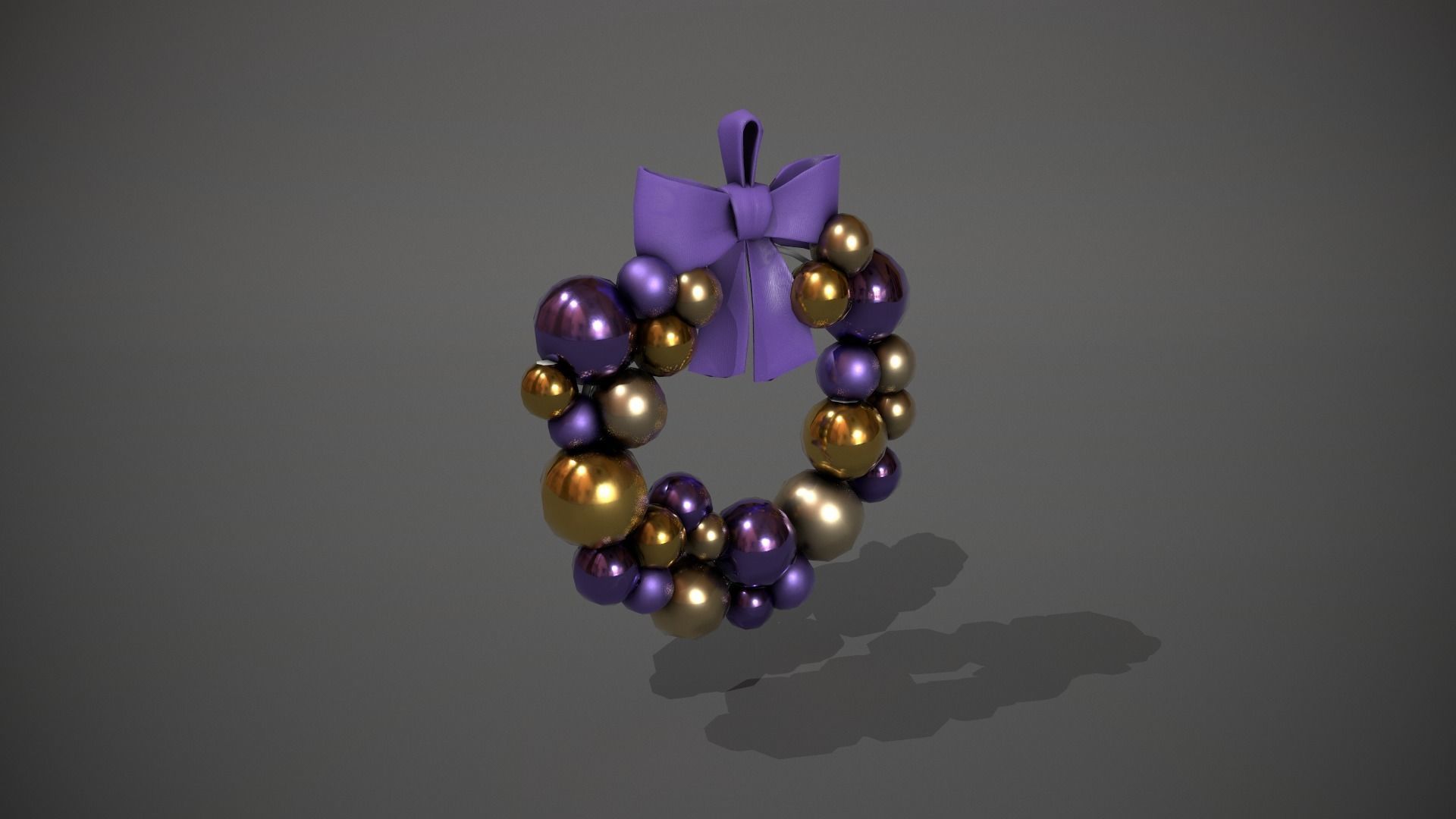Purple and Gold Christmas Bauble Wreath Low-poly 3D model_1