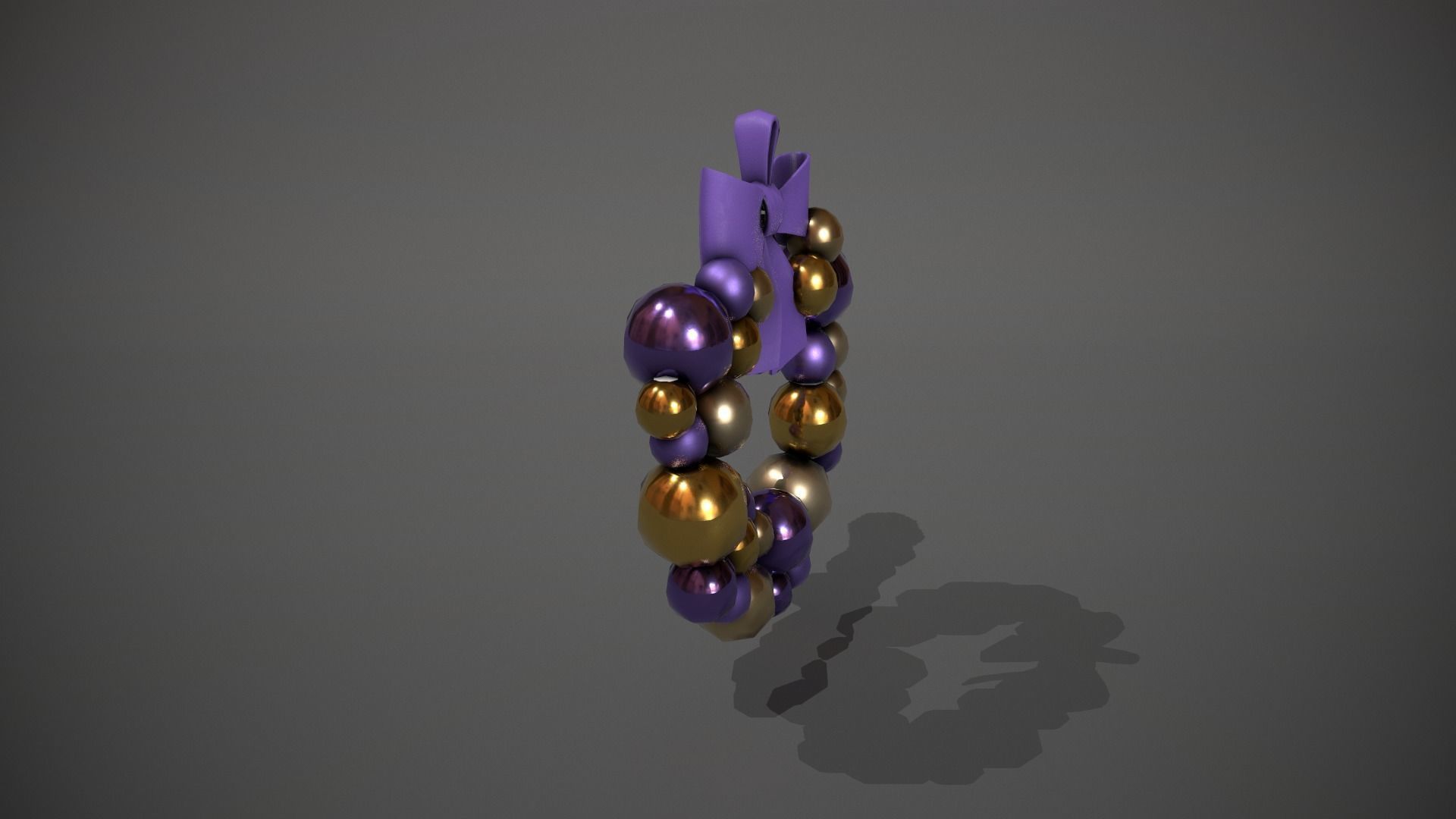Purple and Gold Christmas Bauble Wreath Low-poly 3D model_2