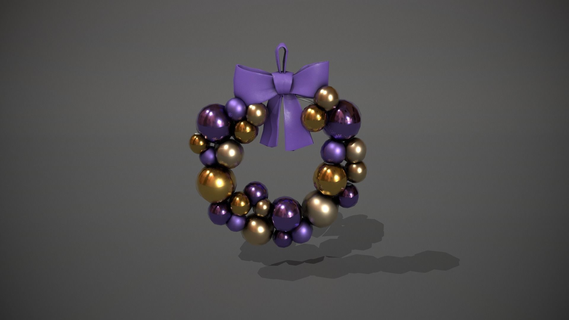 Purple and Gold Christmas Bauble Wreath Low-poly 3D model_11