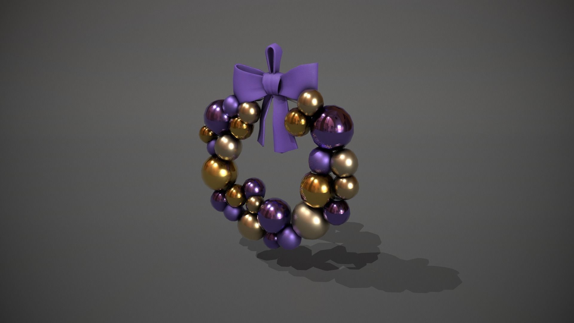 Purple and Gold Christmas Bauble Wreath Low-poly 3D model_10