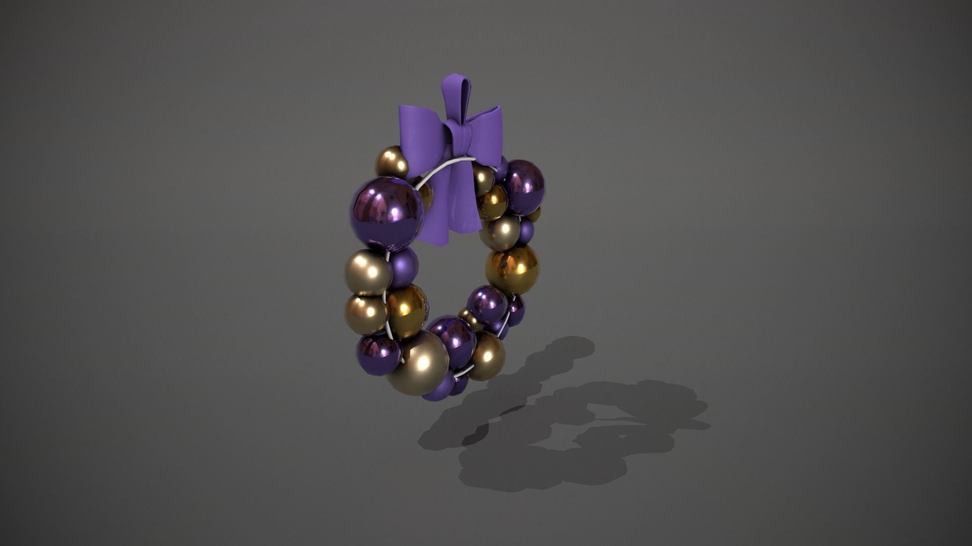 Purple and Gold Christmas Bauble Wreath Low-poly 3D model_7