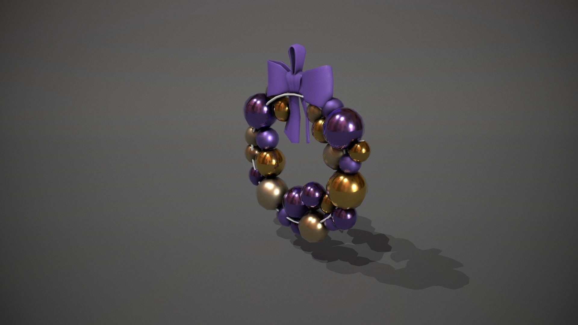 Purple and Gold Christmas Bauble Wreath Low-poly 3D model_4