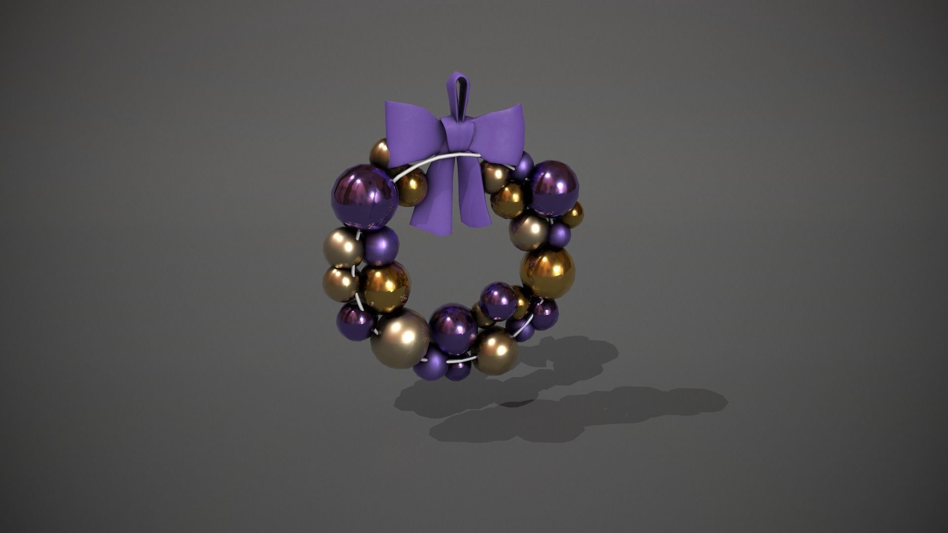 Purple and Gold Christmas Bauble Wreath Low-poly 3D model_6