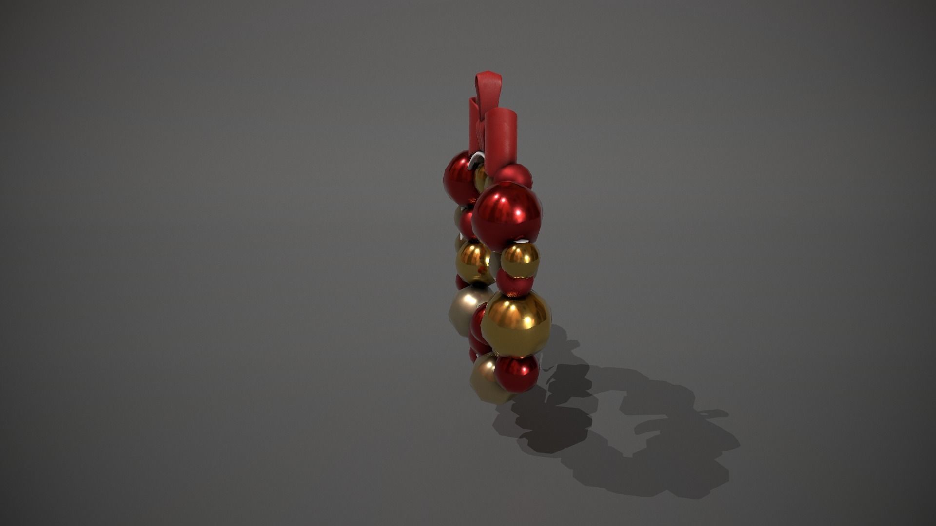 Red and Gold Christmas Bauble Wreath Low-poly 3D model_3