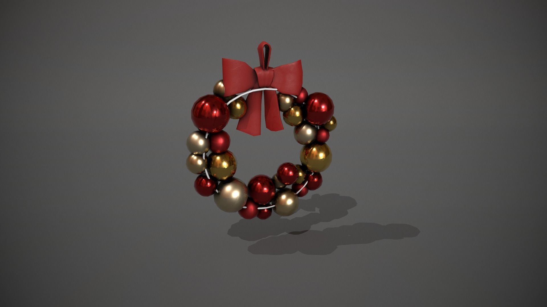 Red and Gold Christmas Bauble Wreath Low-poly 3D model_6