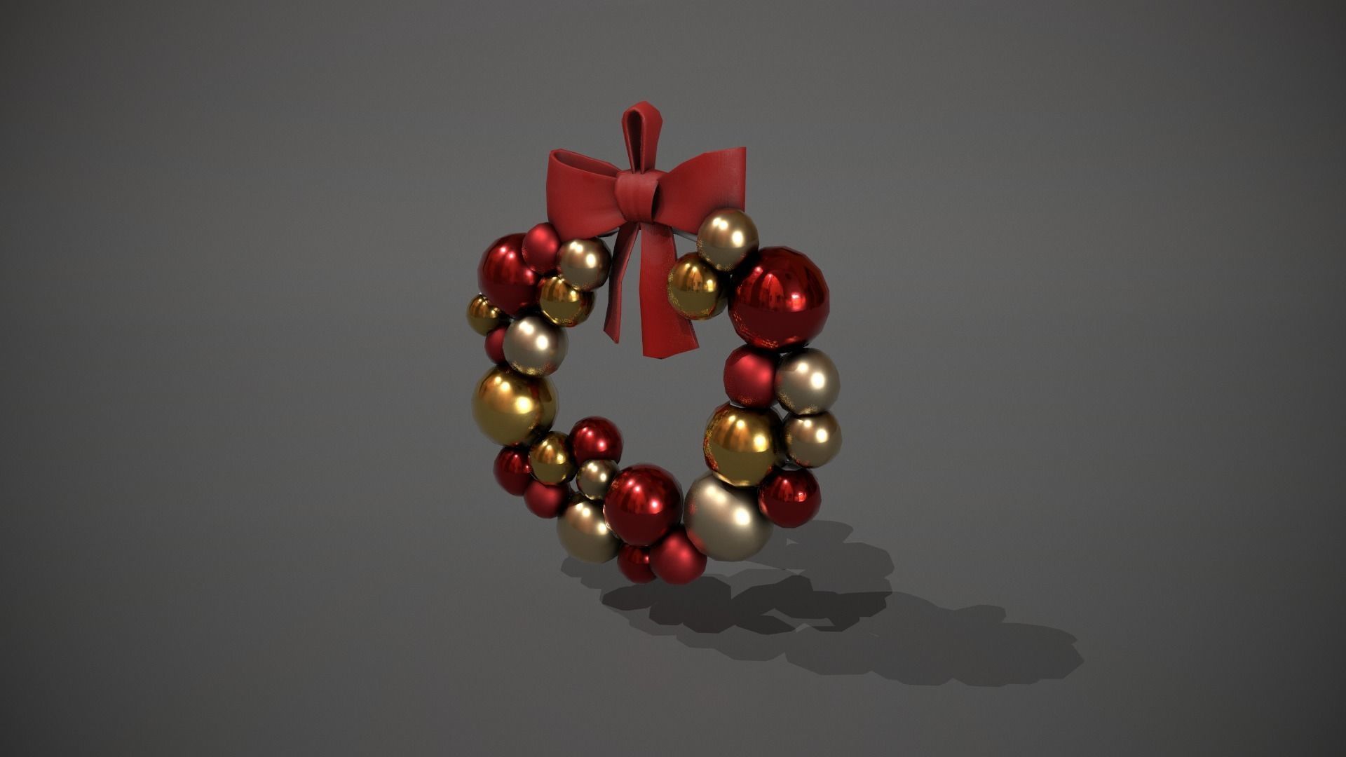 Red and Gold Christmas Bauble Wreath Low-poly 3D model_10