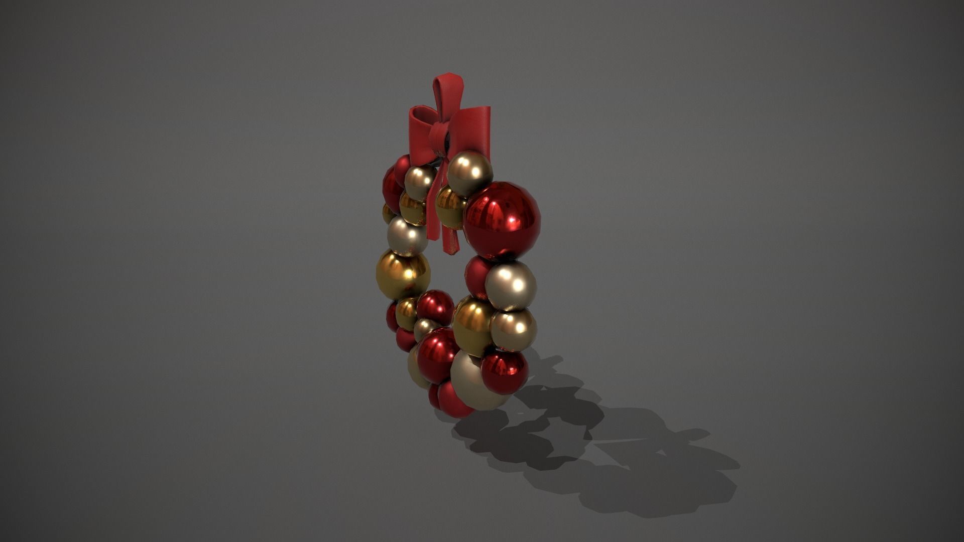 Red and Gold Christmas Bauble Wreath Low-poly 3D model_9
