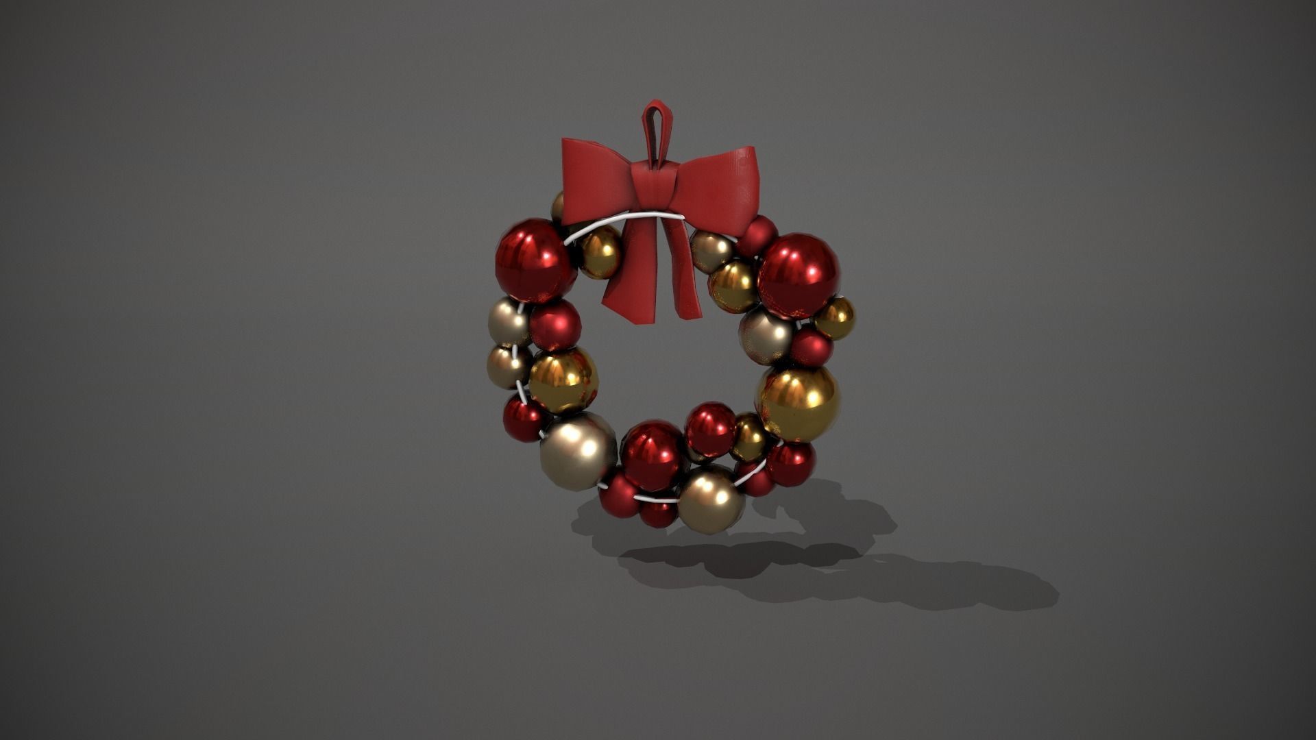 Red and Gold Christmas Bauble Wreath Low-poly 3D model_5