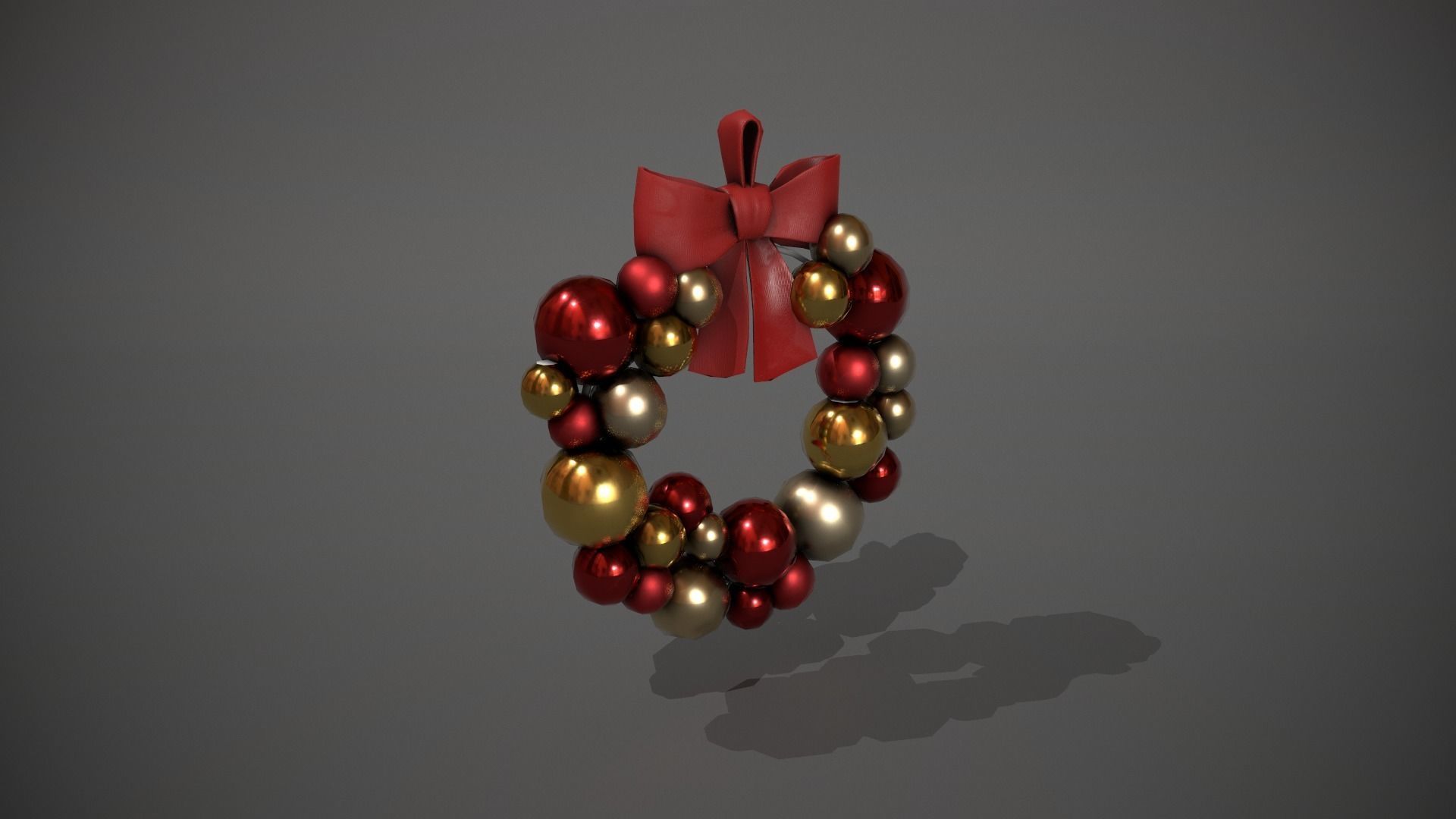 Red and Gold Christmas Bauble Wreath Low-poly 3D model_1