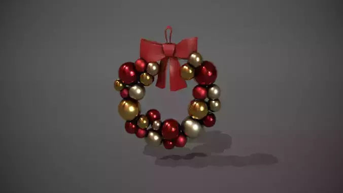 Red and Gold Christmas Bauble Wreath Low-poly 3D model