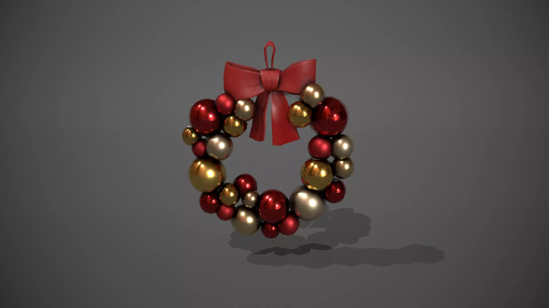 Red and Gold Christmas Bauble Wreath Low-poly 3D model_0