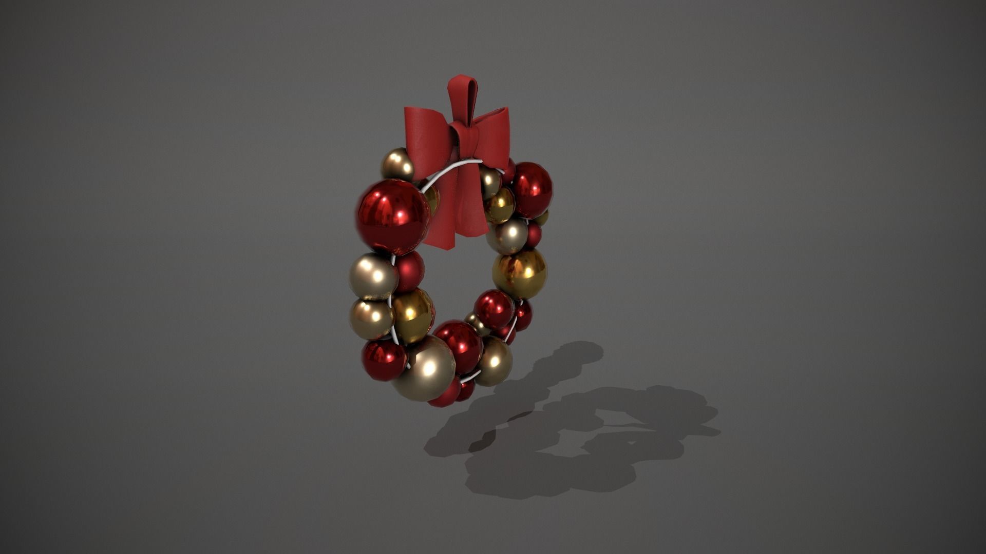 Red and Gold Christmas Bauble Wreath Low-poly 3D model_7
