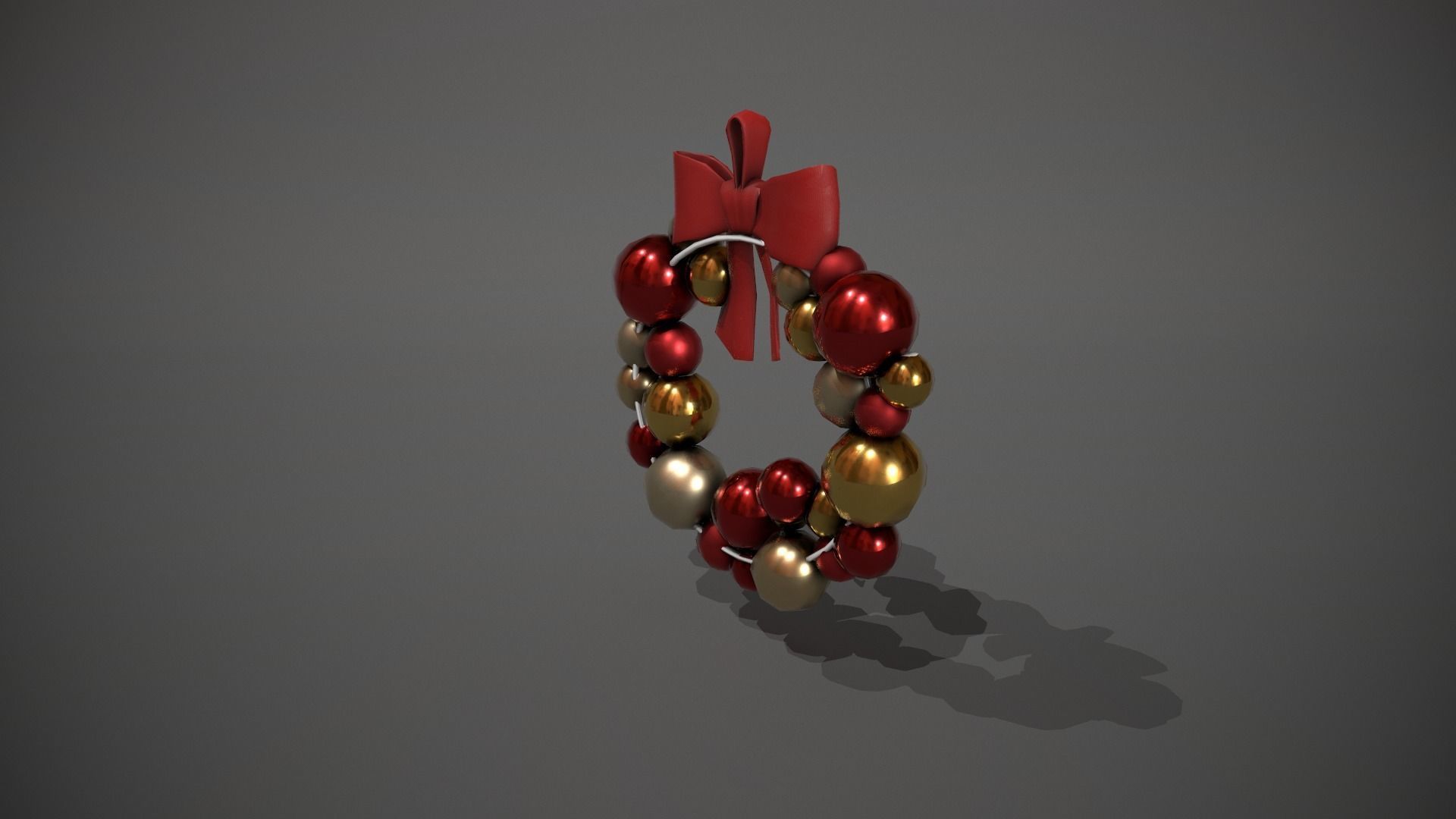 Red and Gold Christmas Bauble Wreath Low-poly 3D model_4