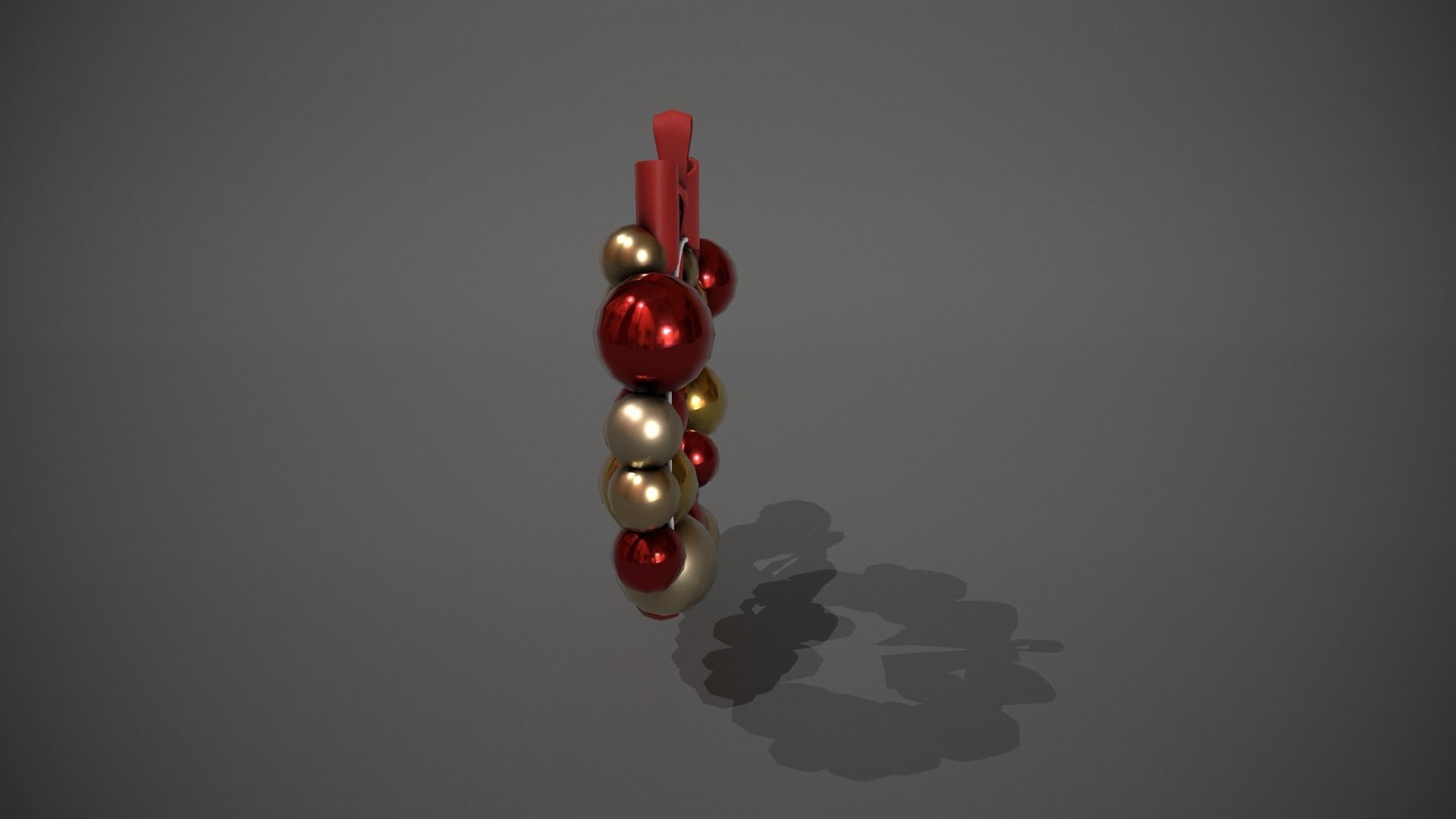 Red and Gold Christmas Bauble Wreath Low-poly 3D model_8