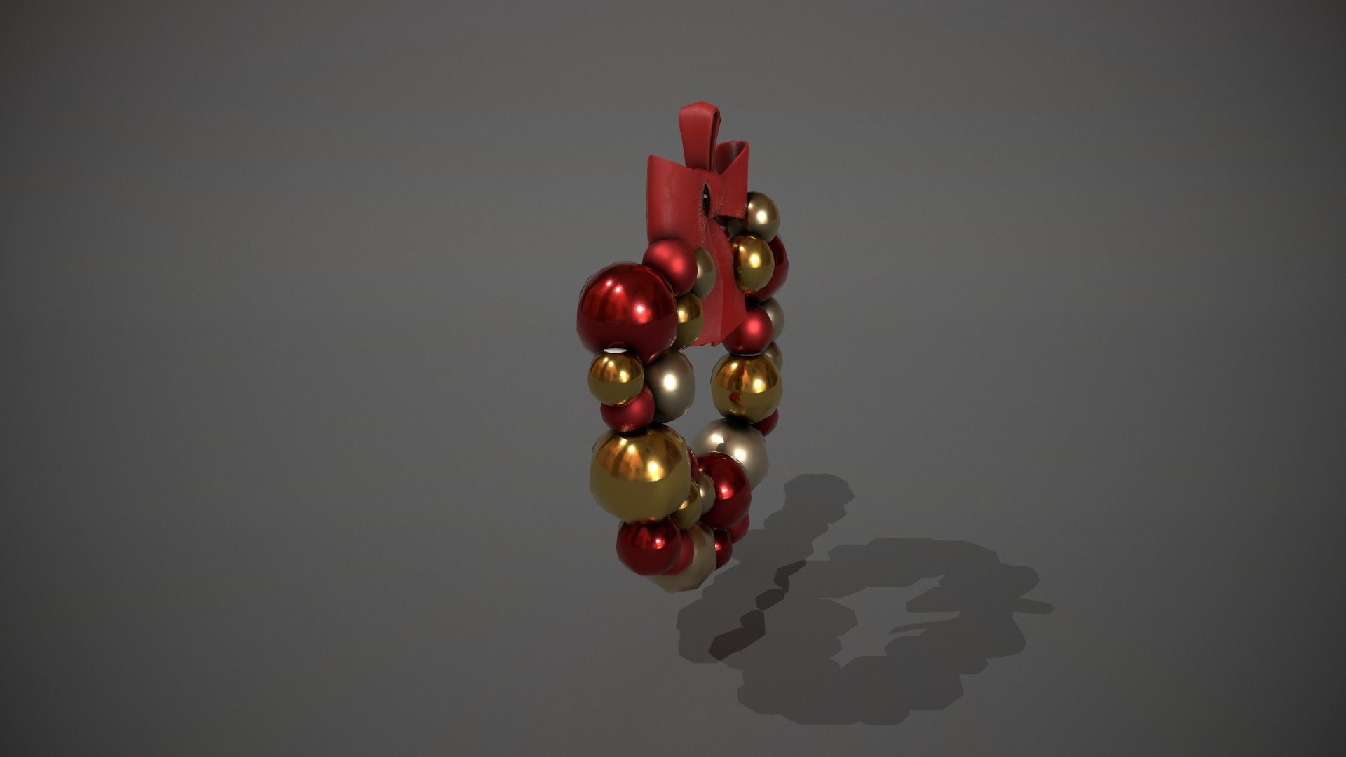 Red and Gold Christmas Bauble Wreath Low-poly 3D model_2