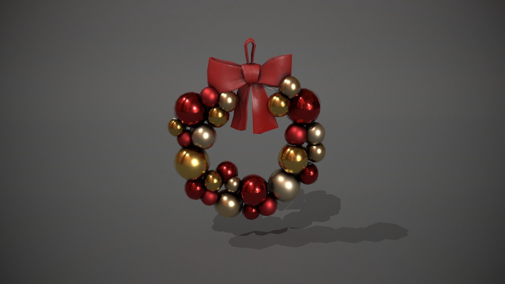 Red and Gold Christmas Bauble Wreath Low-poly 3D model_11