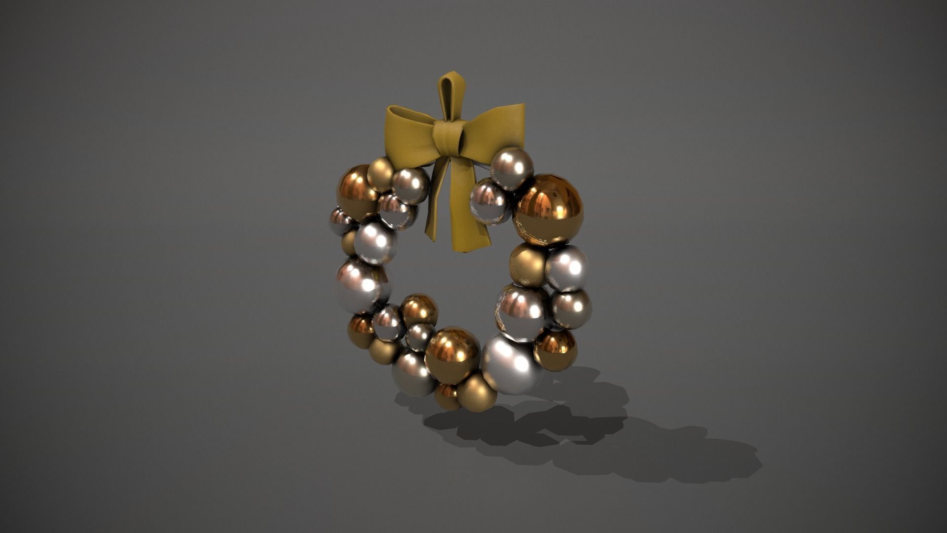 Silver and Gold Christmas Bauble Wreath Low-poly 3D model_10