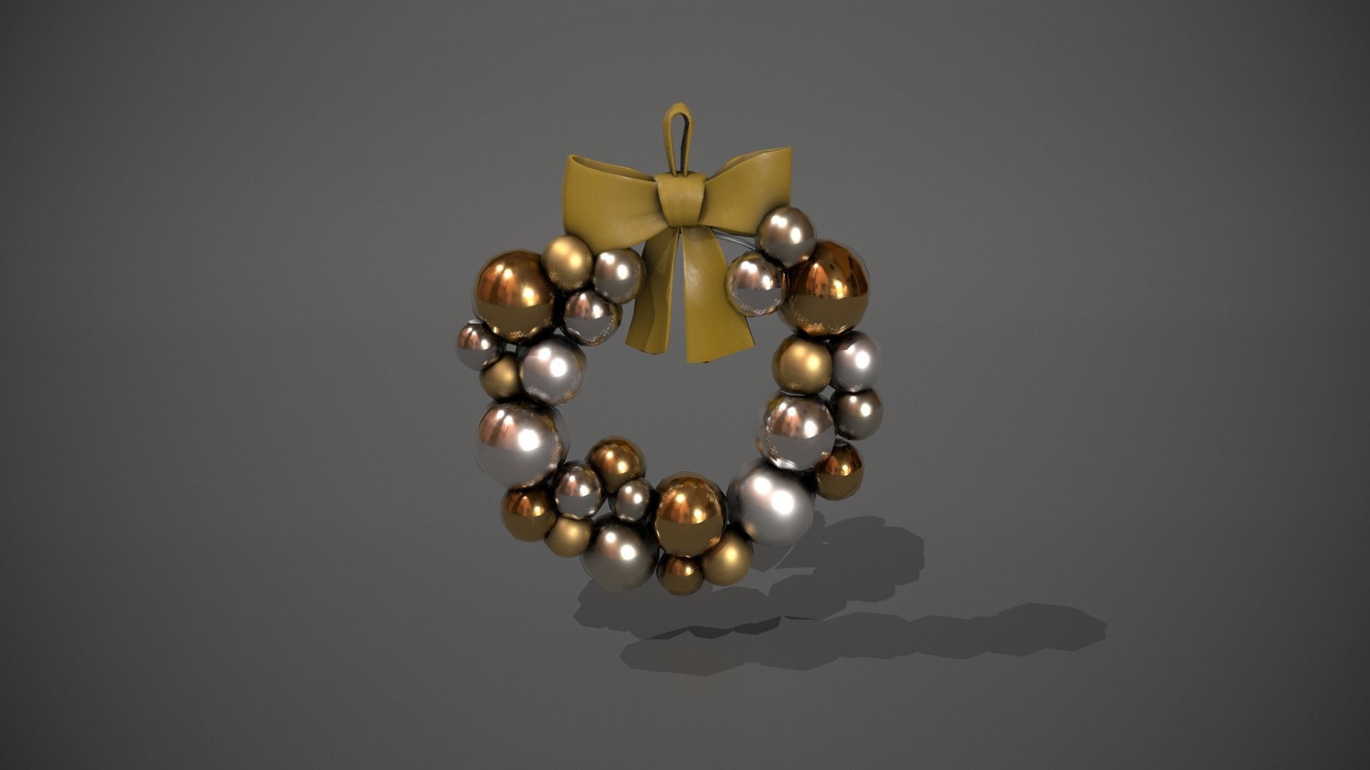 Silver and Gold Christmas Bauble Wreath Low-poly 3D model_11