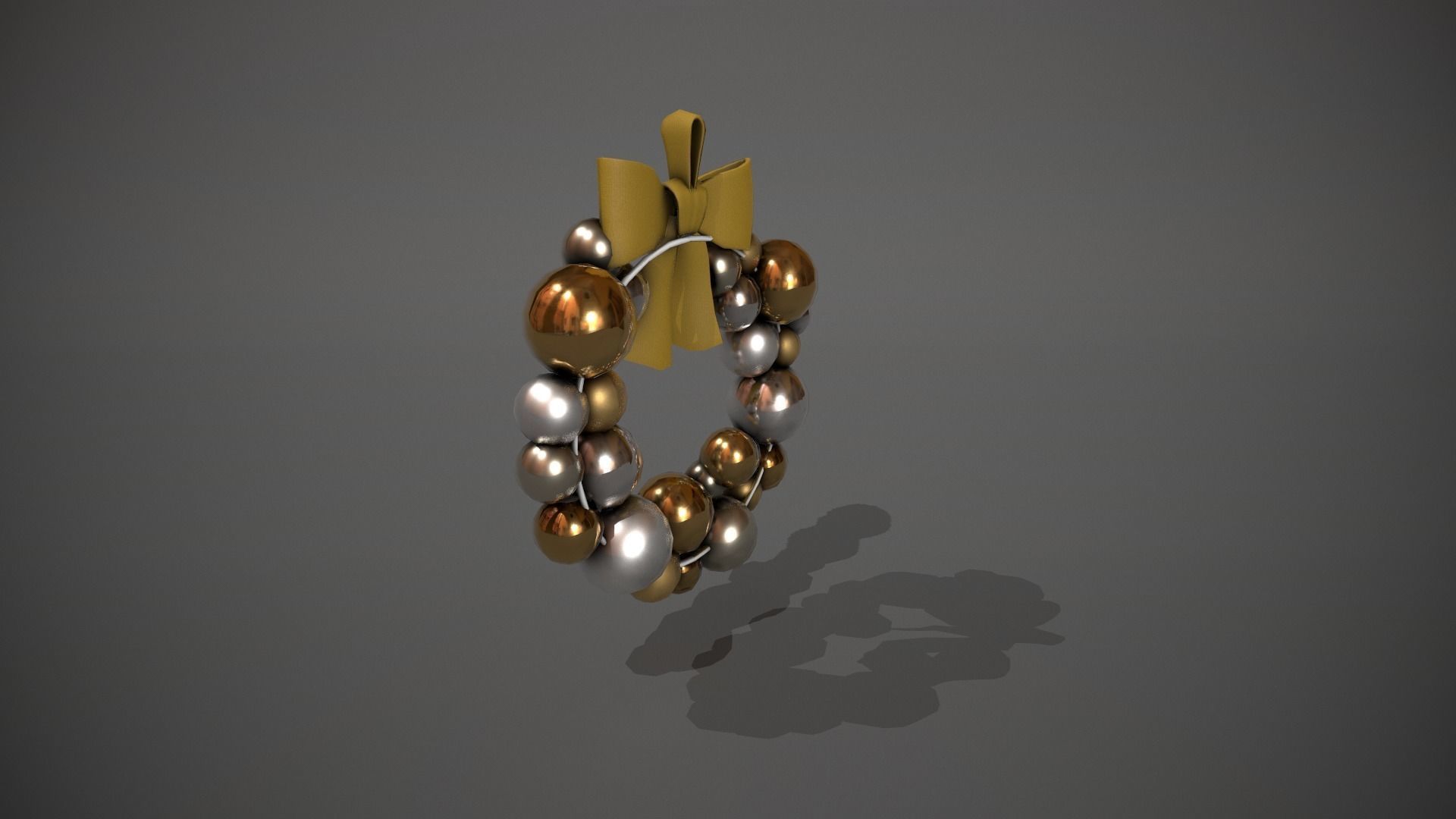 Silver and Gold Christmas Bauble Wreath Low-poly 3D model_7