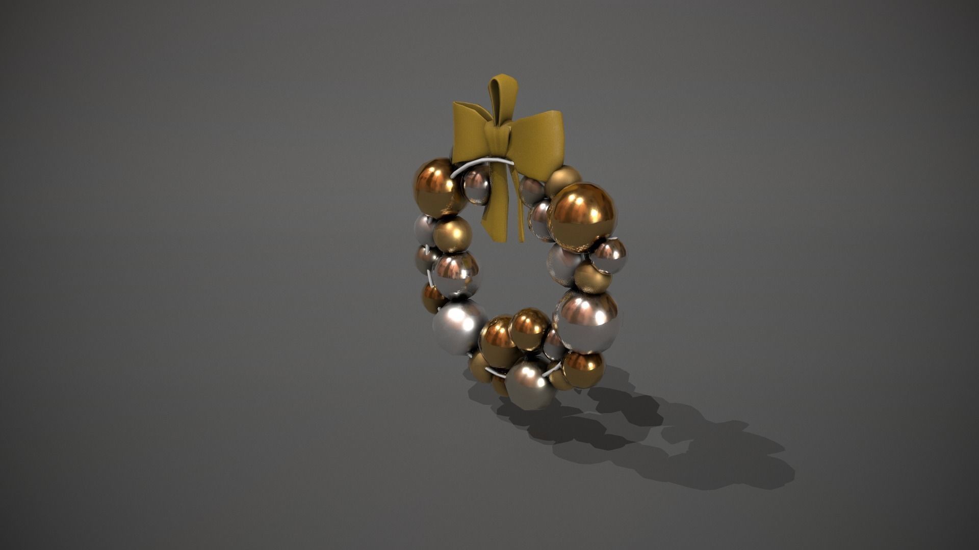 Silver and Gold Christmas Bauble Wreath Low-poly 3D model_4