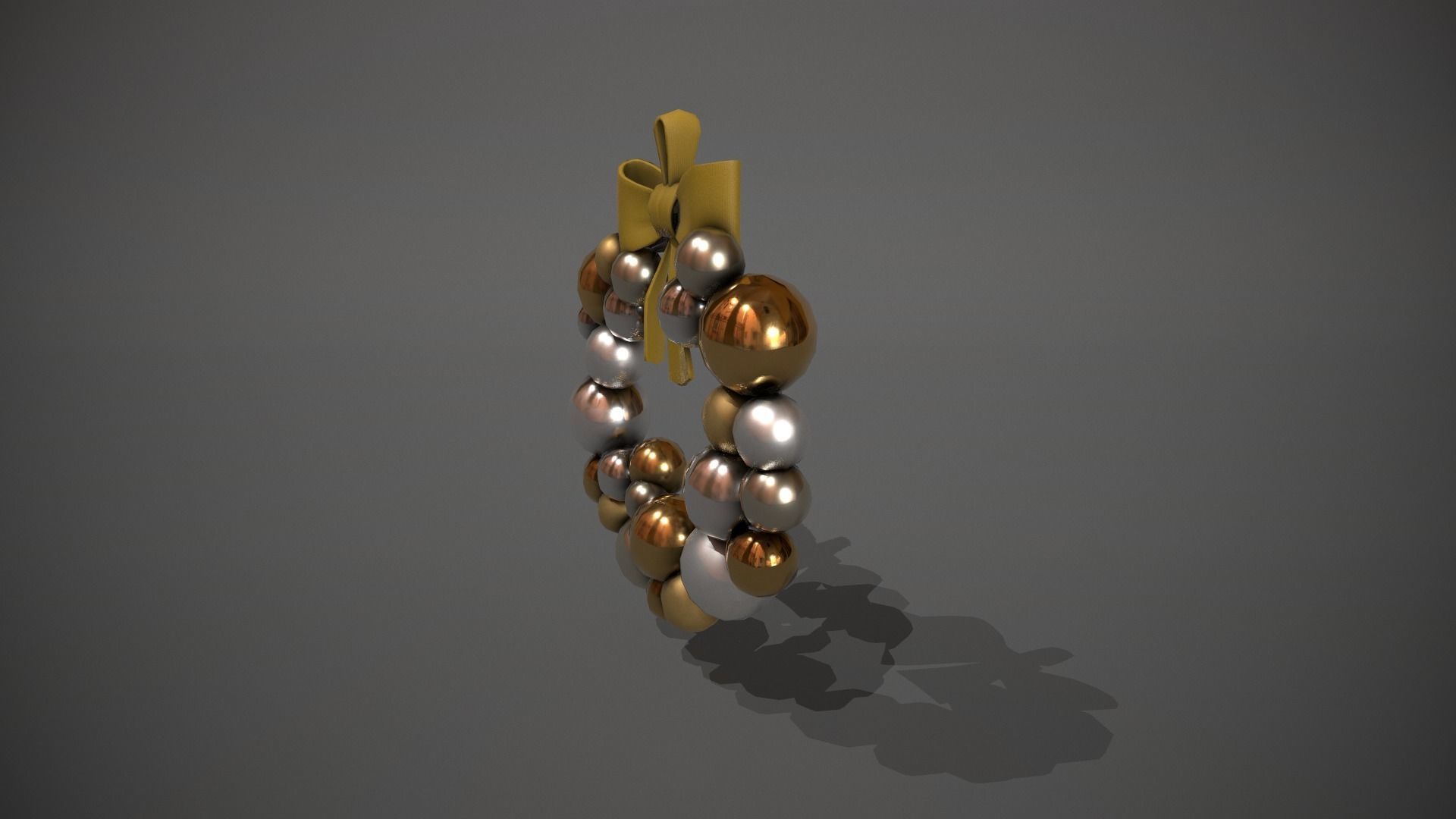Silver and Gold Christmas Bauble Wreath Low-poly 3D model_9