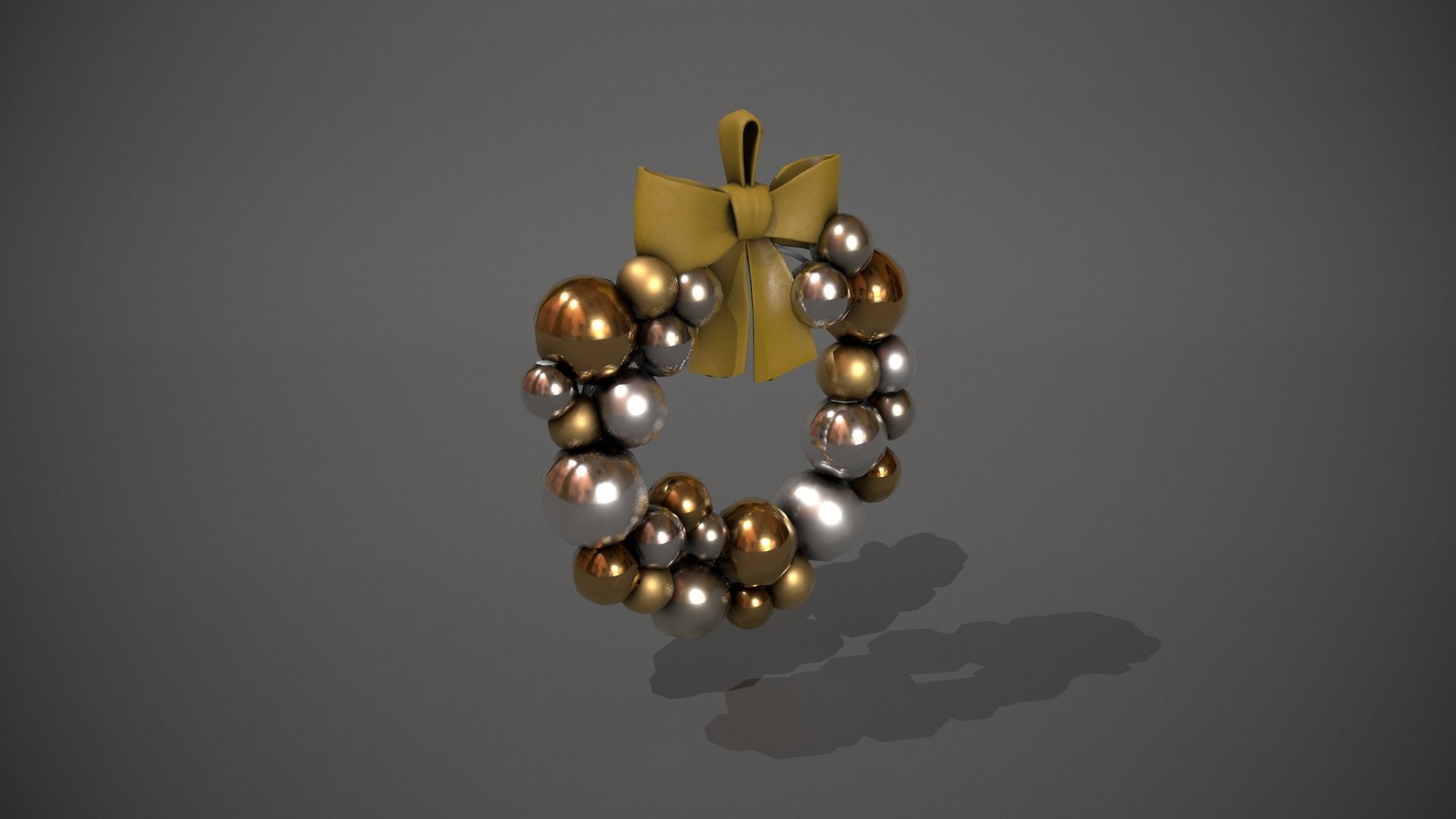 Silver and Gold Christmas Bauble Wreath Low-poly 3D model_1