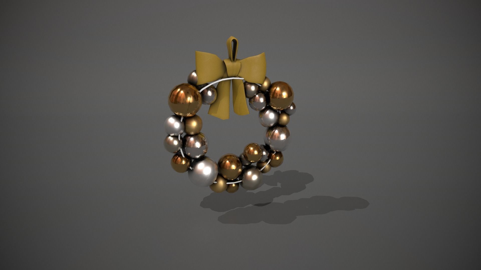 Silver and Gold Christmas Bauble Wreath Low-poly 3D model_6