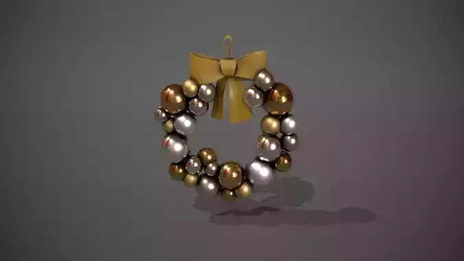 Silver and Gold Christmas Bauble Wreath Low-poly 3D model