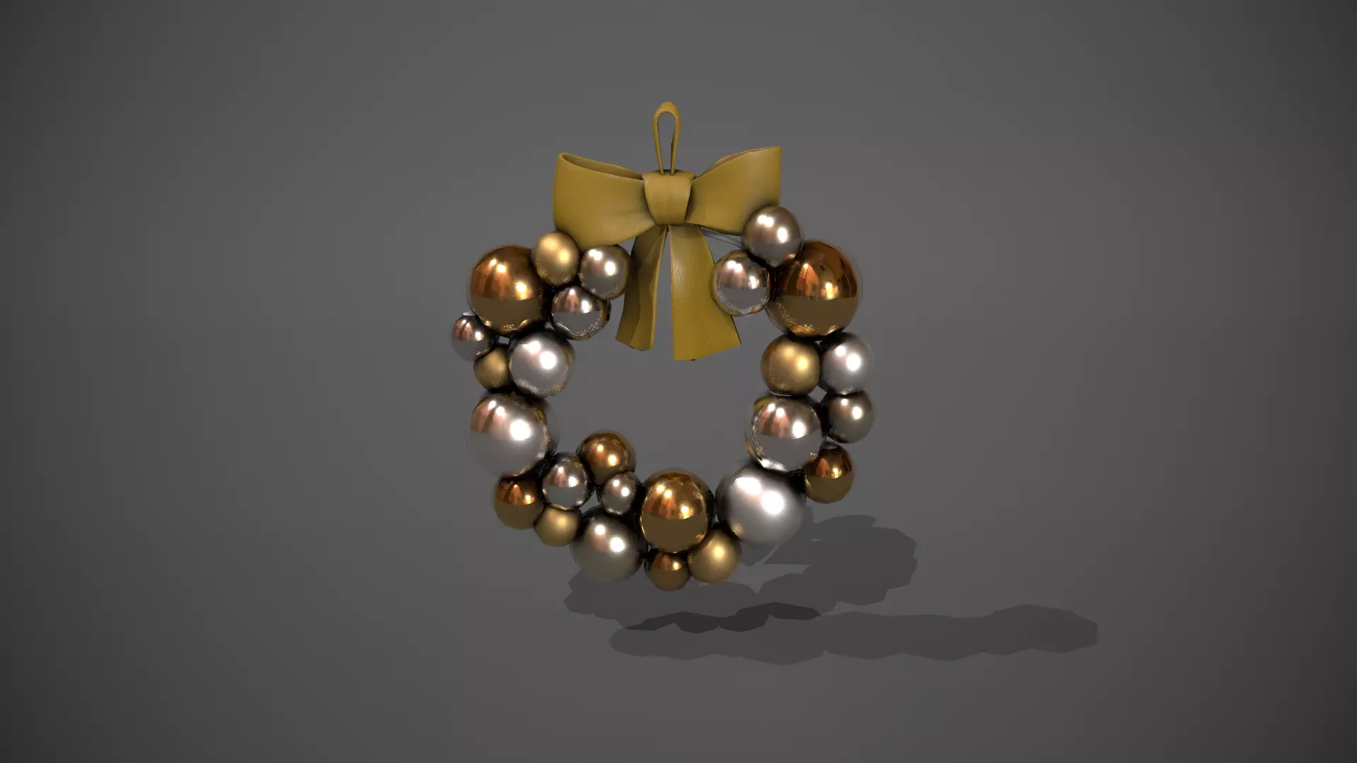 Silver and Gold Christmas Bauble Wreath Low-poly 3D model_0