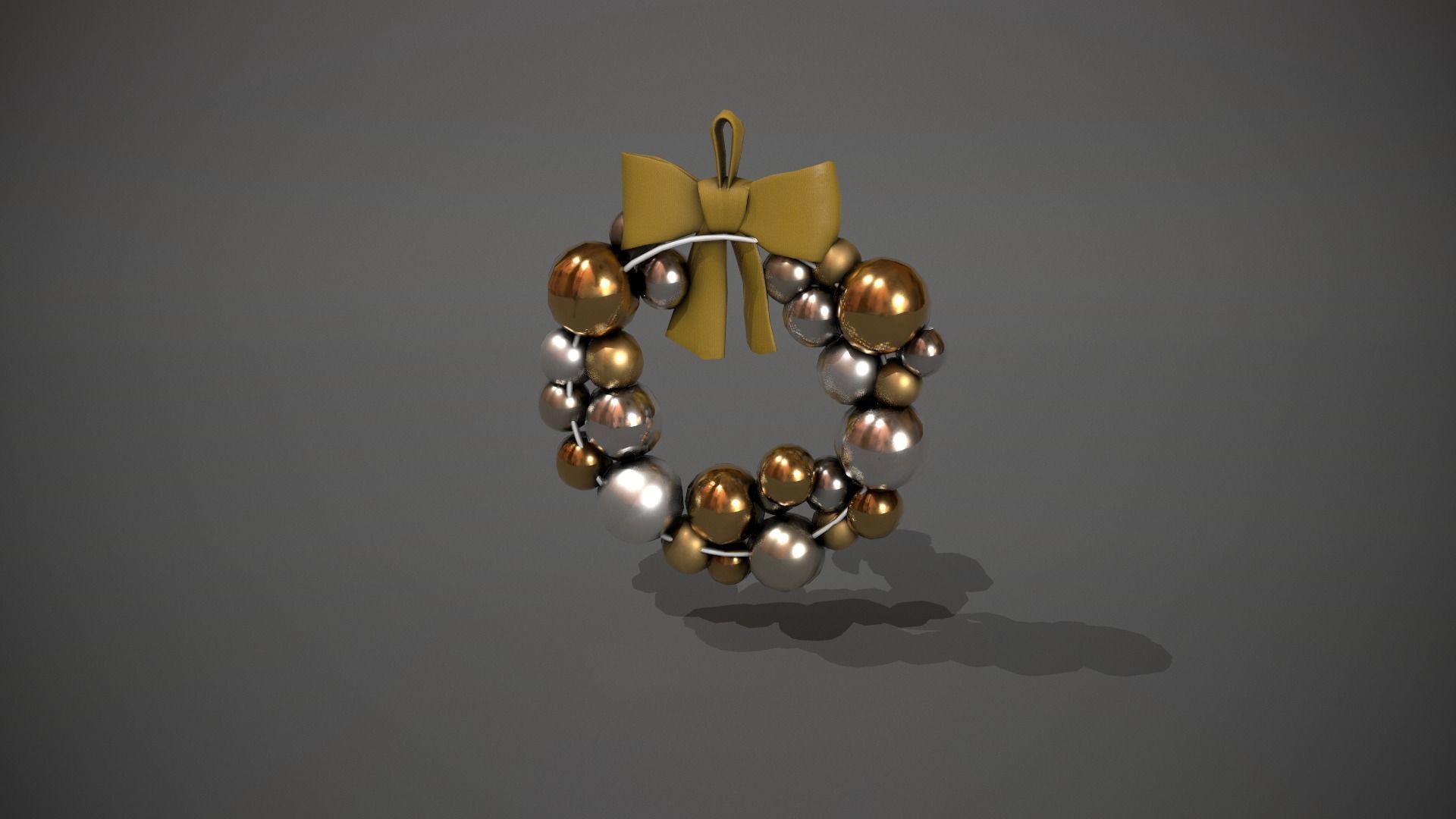 Silver and Gold Christmas Bauble Wreath Low-poly 3D model_5