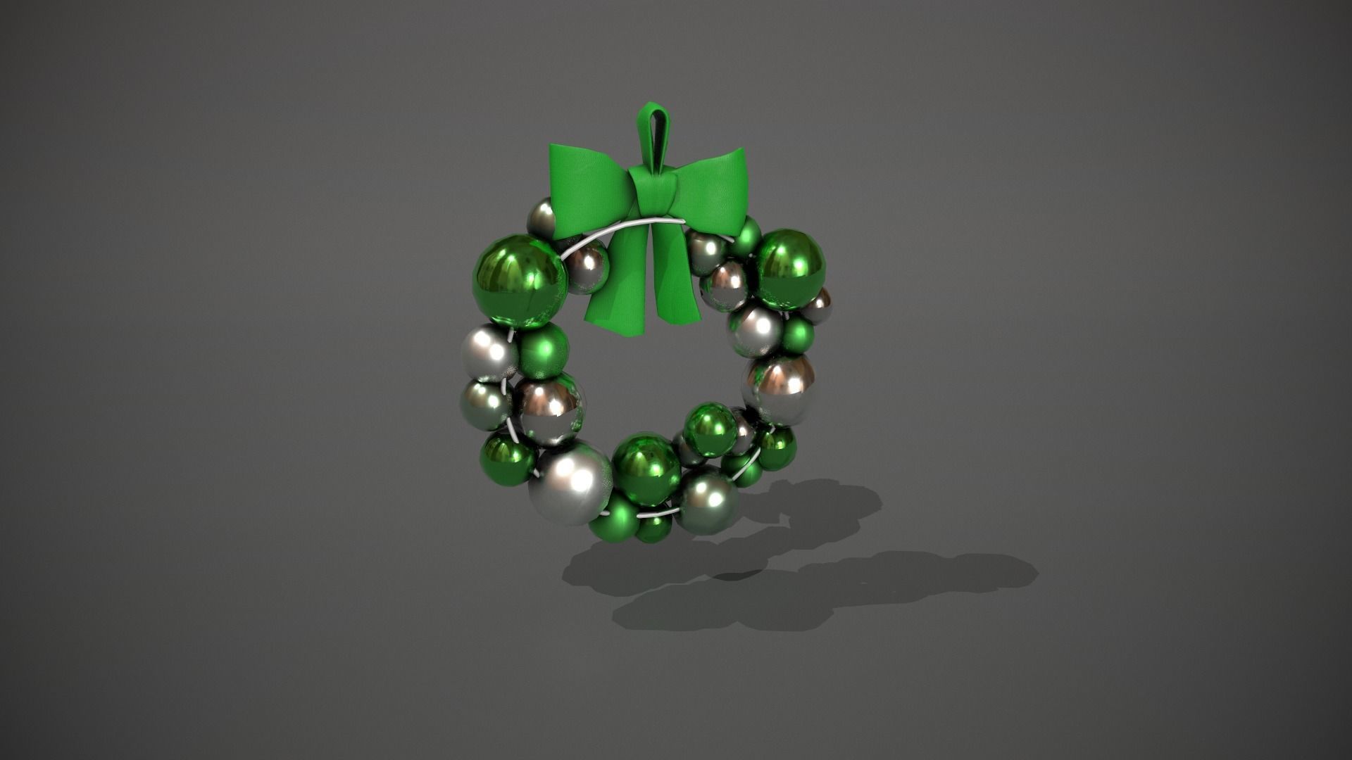 Green and Silver Christmas Bauble Wreath Low-poly 3D model_6