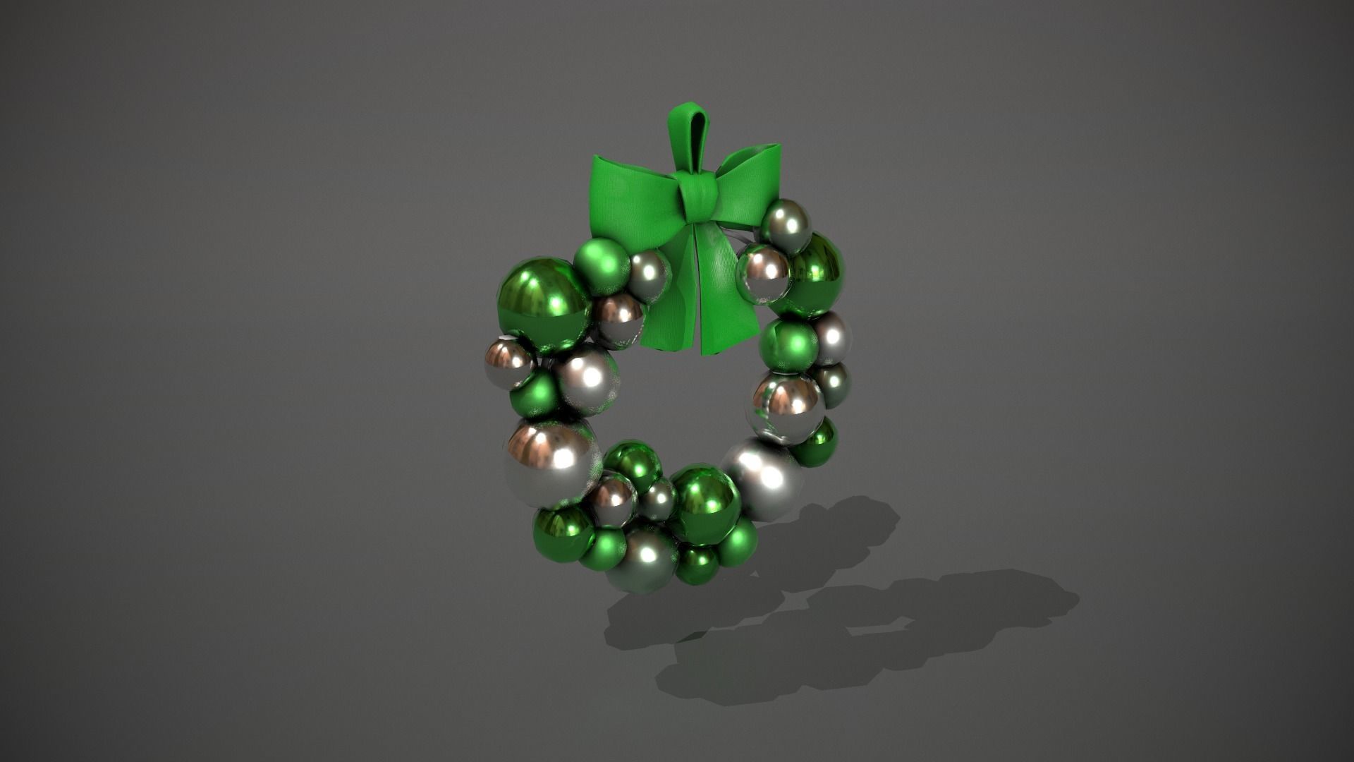 Green and Silver Christmas Bauble Wreath Low-poly 3D model_1