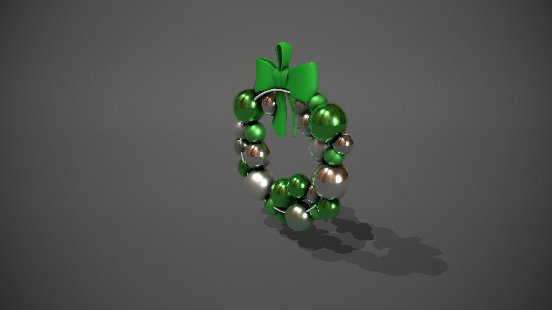 Green and Silver Christmas Bauble Wreath Low-poly 3D model_4