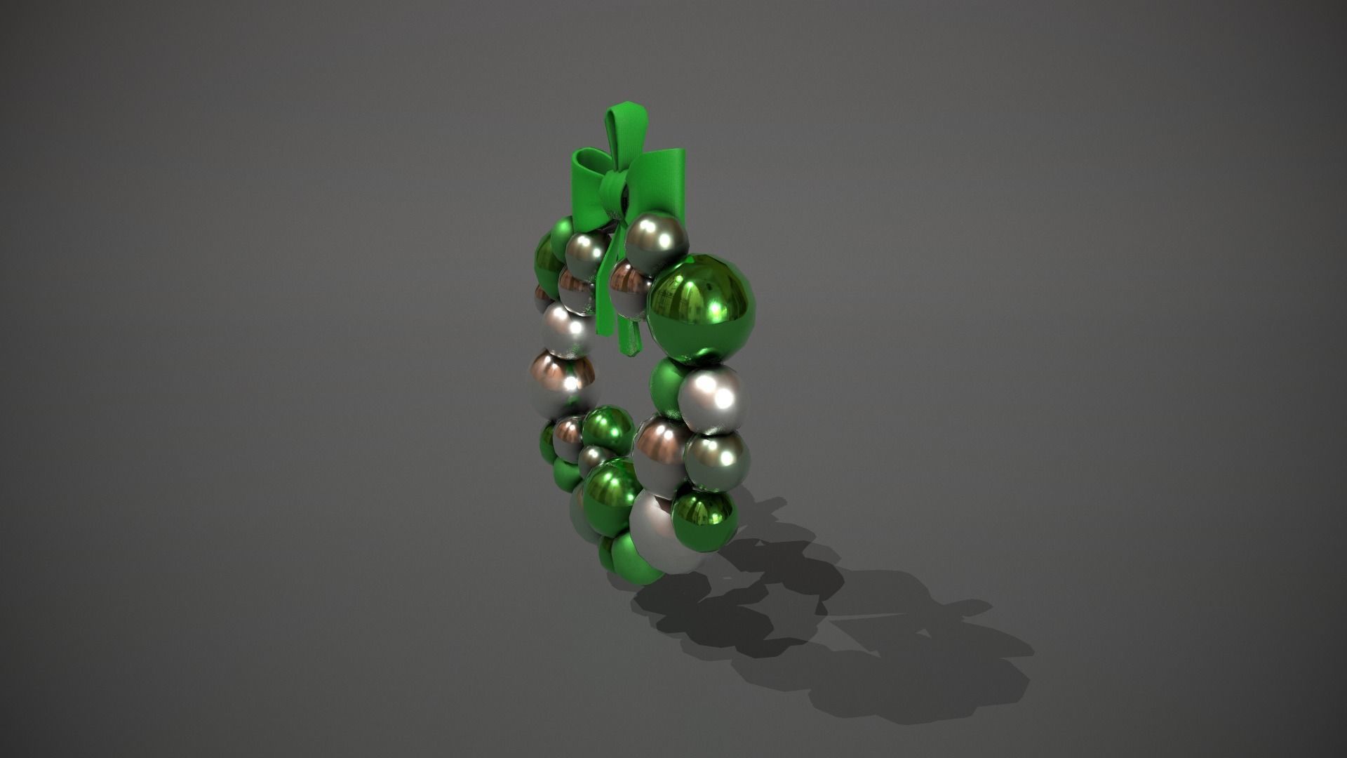 Green and Silver Christmas Bauble Wreath Low-poly 3D model_9