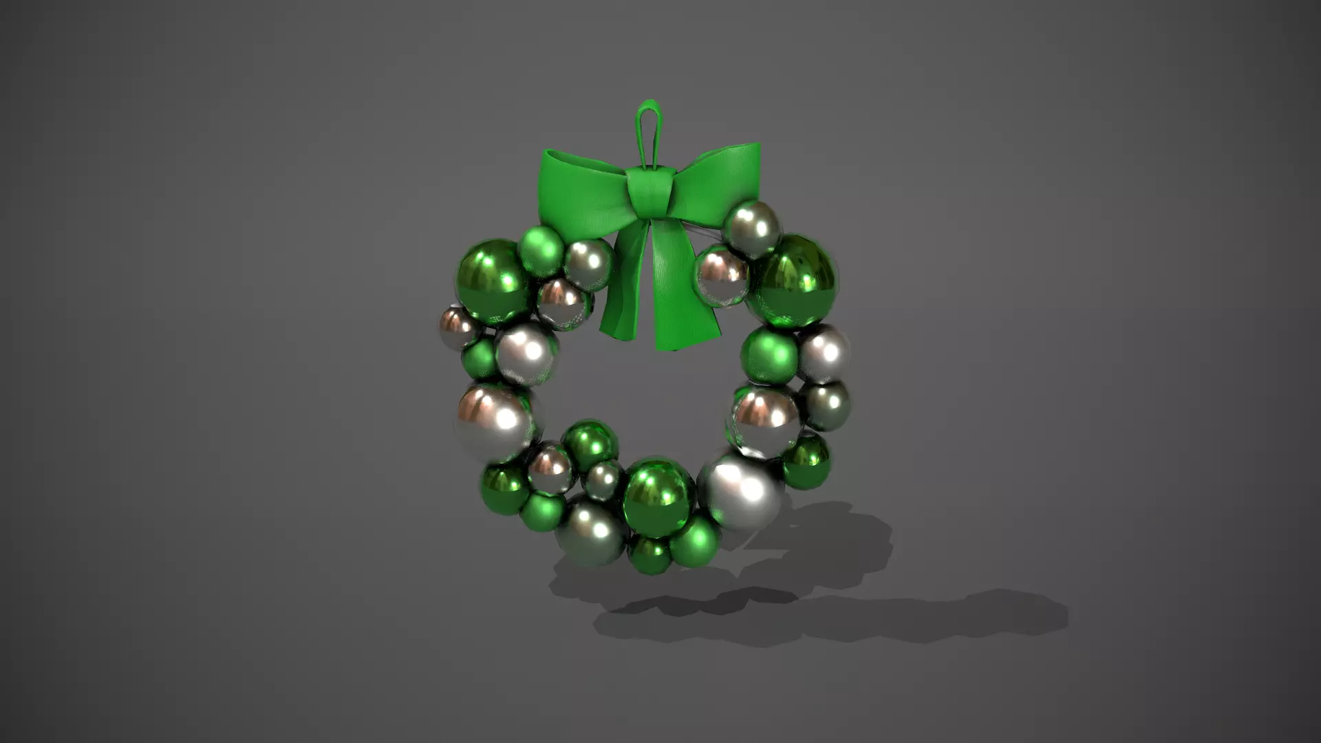 Green and Silver Christmas Bauble Wreath Low-poly 3D model_0