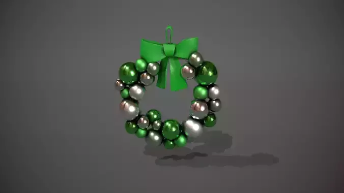 Green and Silver Christmas Bauble Wreath Low-poly 3D model