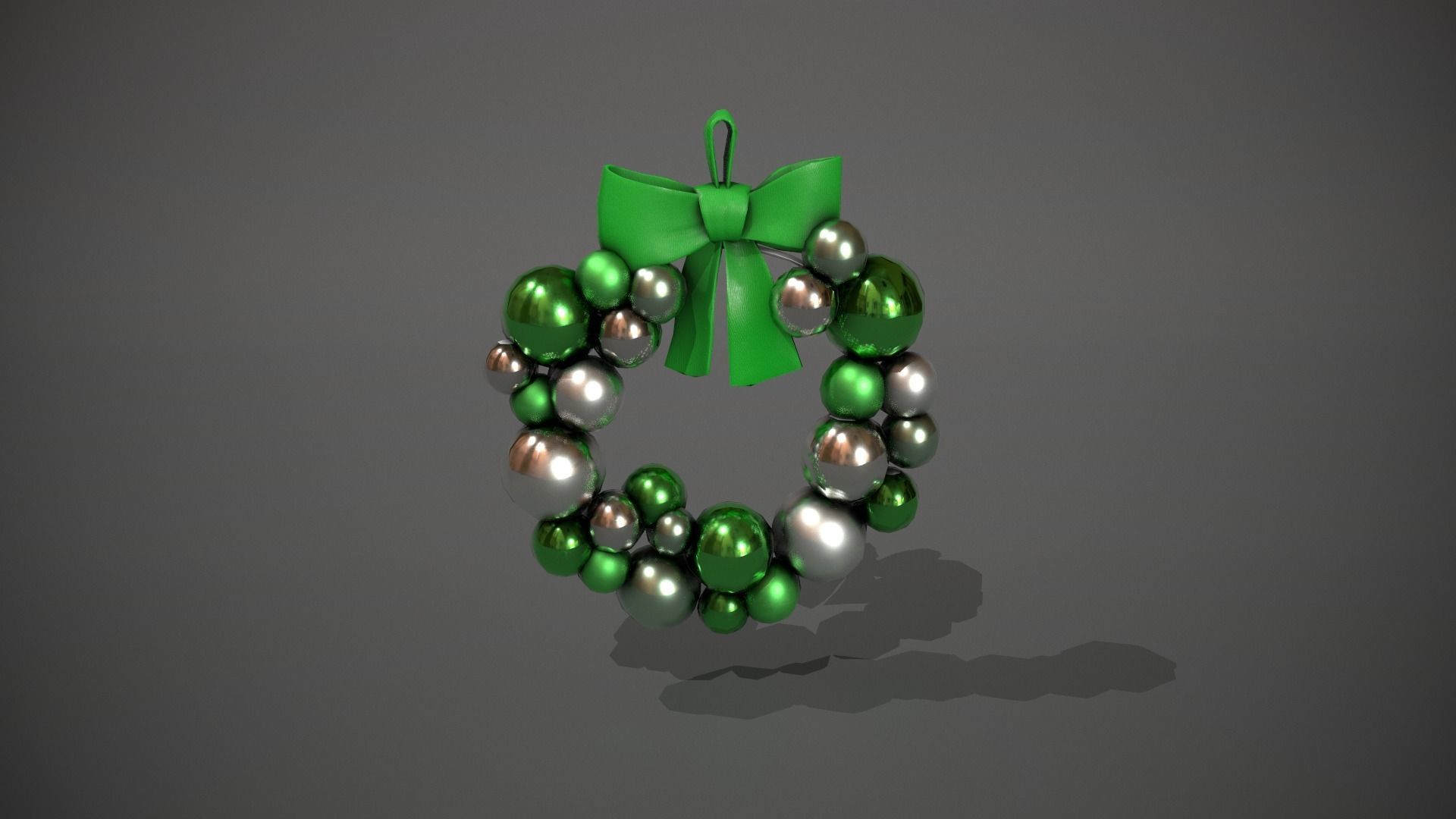 Green and Silver Christmas Bauble Wreath Low-poly 3D model_11