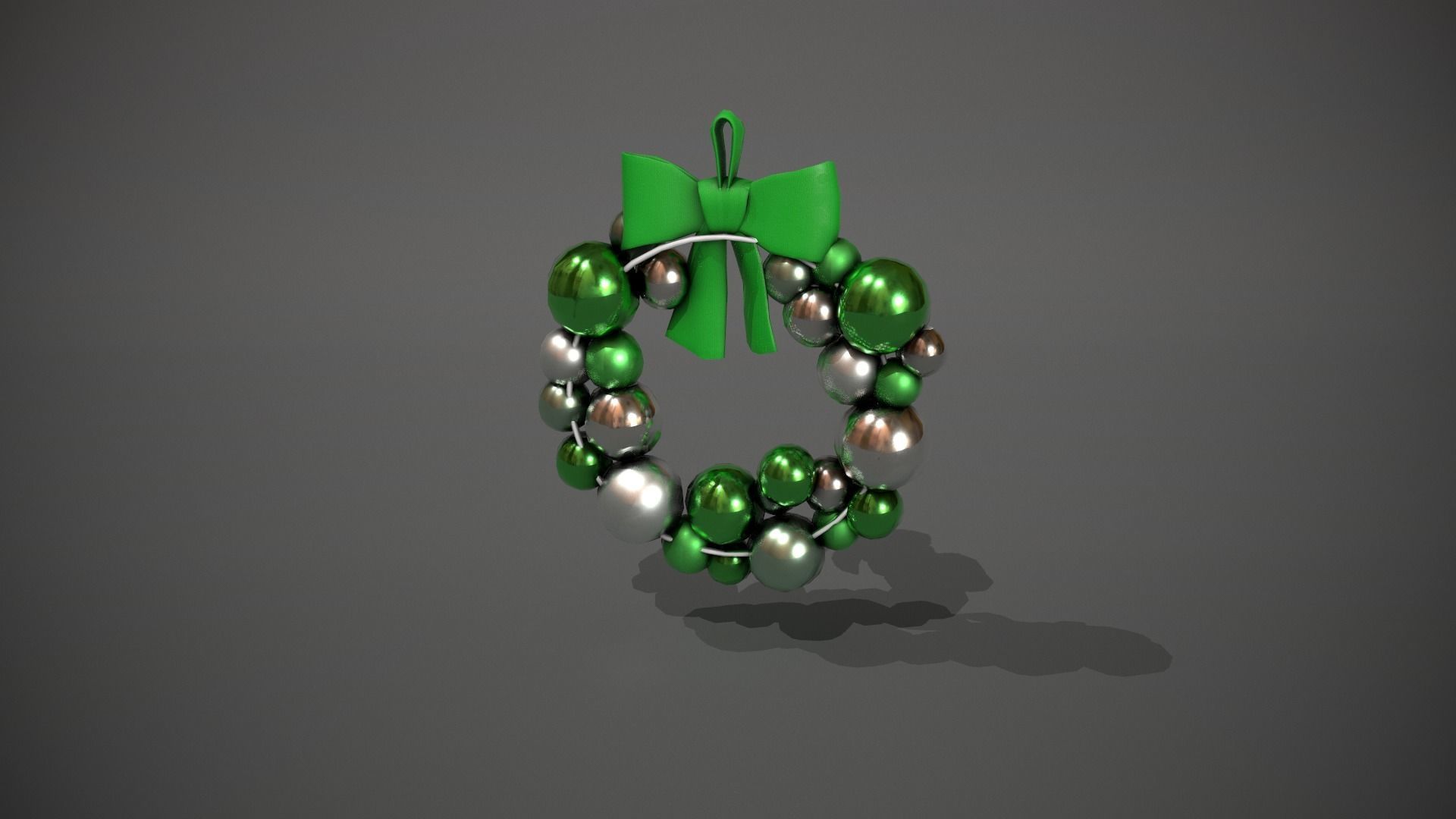 Green and Silver Christmas Bauble Wreath Low-poly 3D model_5