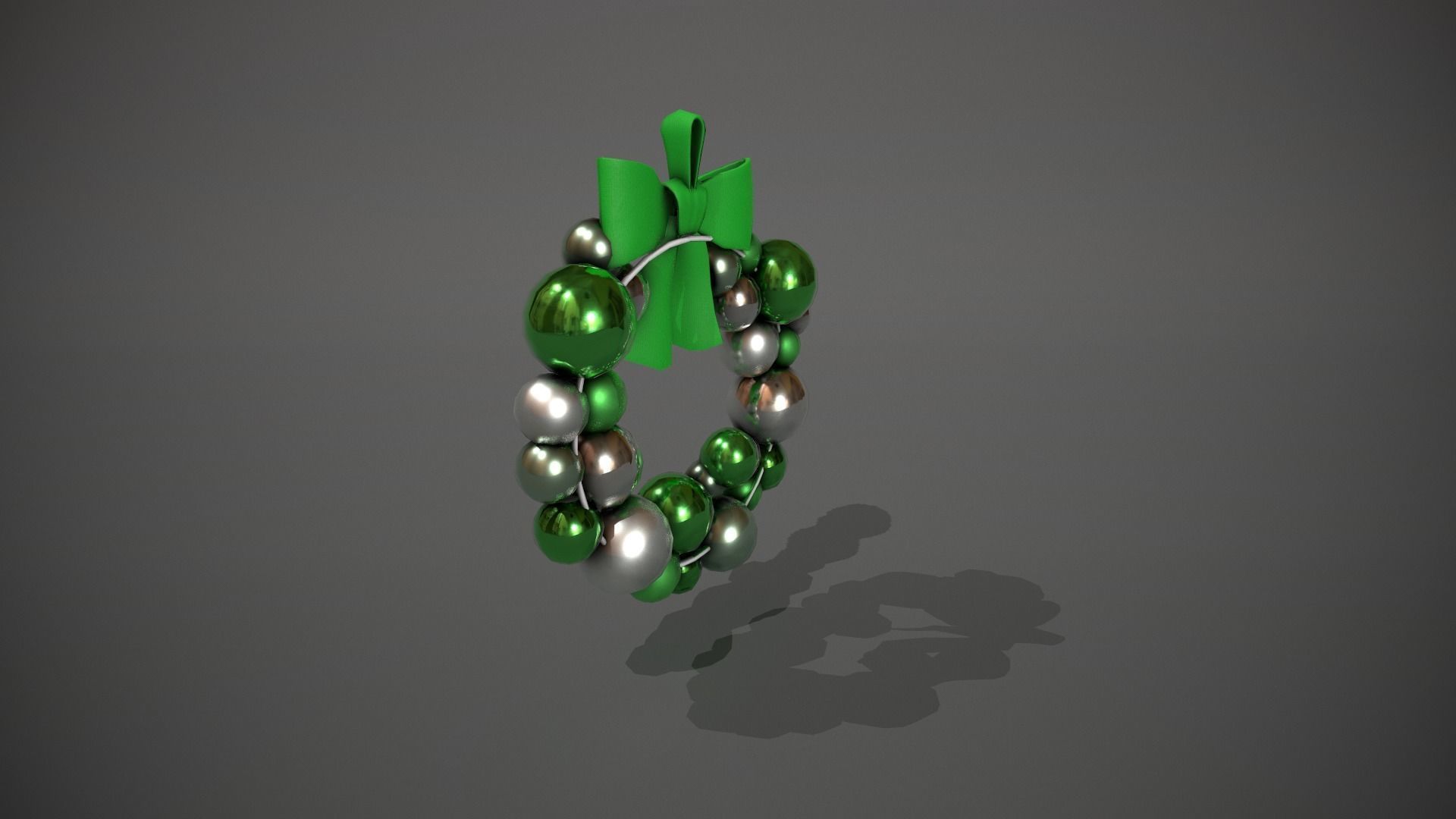 Green and Silver Christmas Bauble Wreath Low-poly 3D model_7