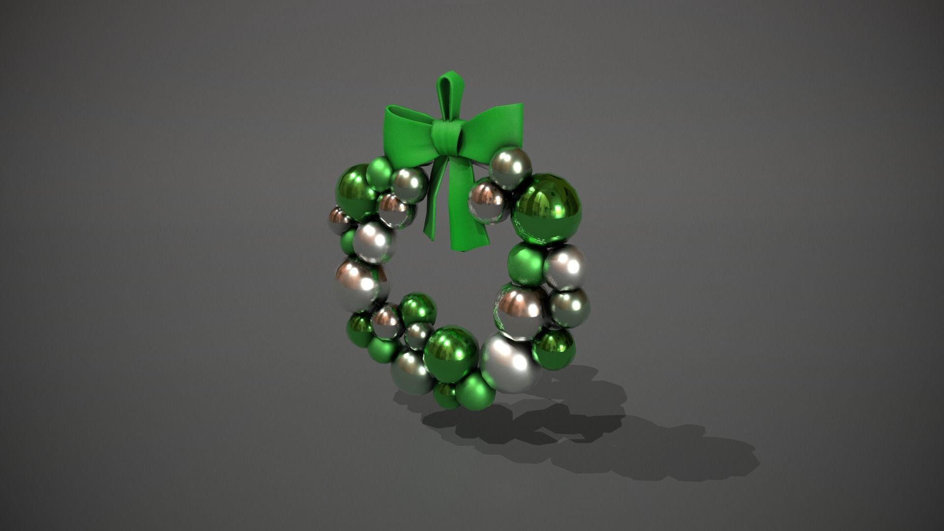 Green and Silver Christmas Bauble Wreath Low-poly 3D model_10